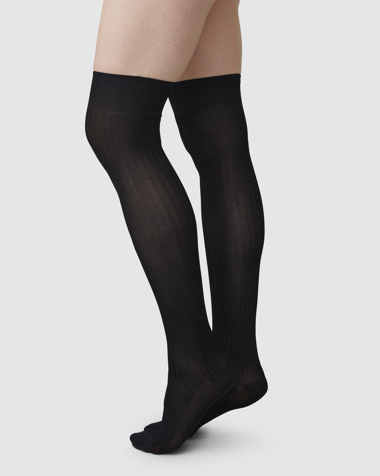 Swedish Stockings Ella Rib Over-Knee in Black