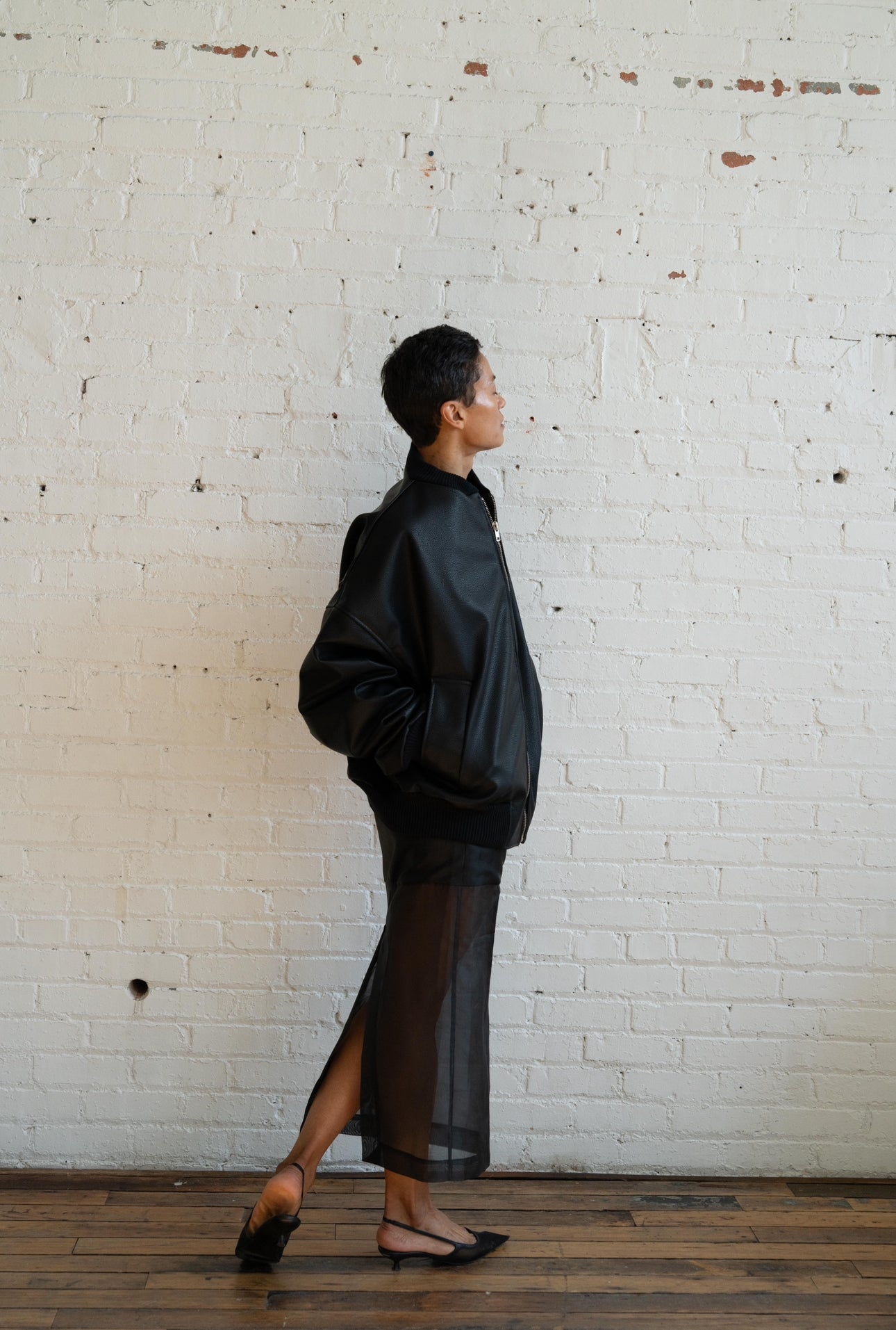 The Faux Leather Bomber by Studio Cut