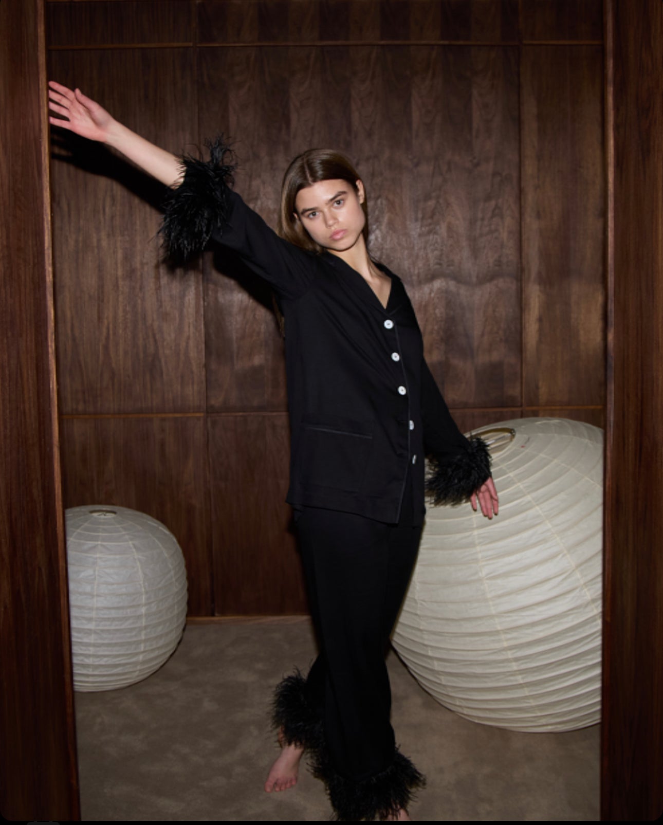 The Party Black Pajamas Set with Detachable Feathers by Daily Sleeper