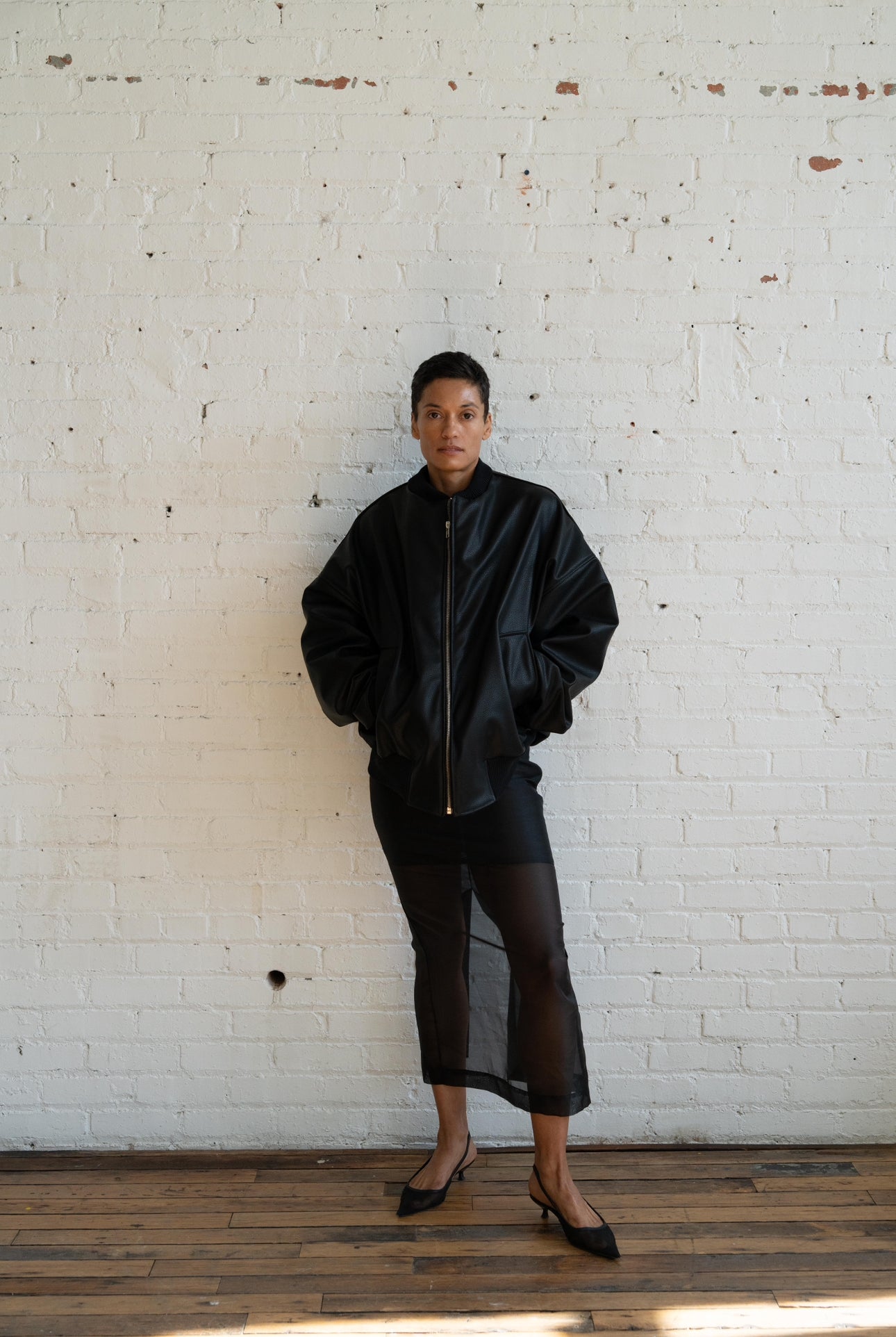 The Faux Leather Bomber by Studio Cut