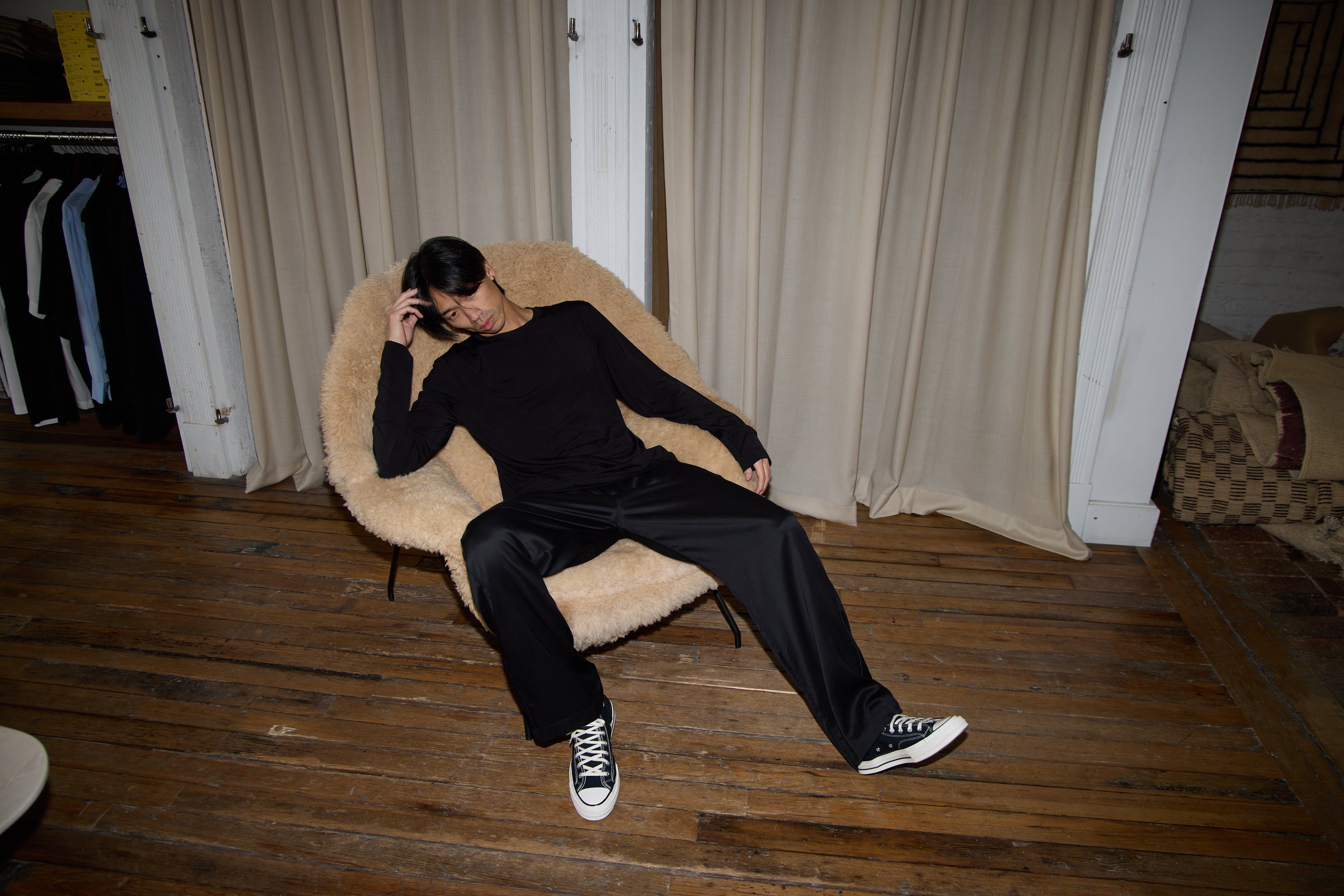 The Merino Wool Blend Long Sleeve T-Shirt in Black by CDLP