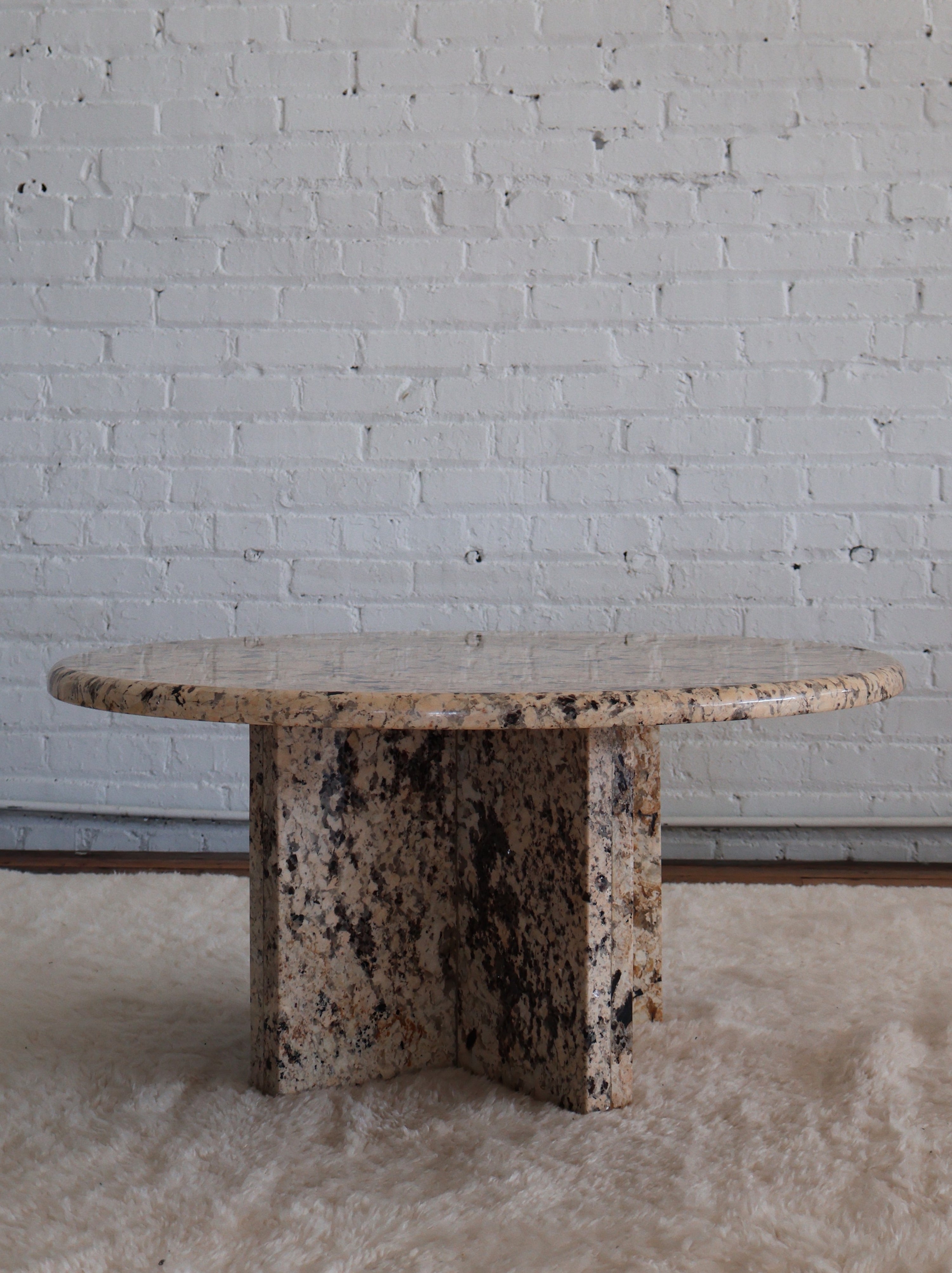 Vintage Black and Cream Marble Stone Round Coffee Table
