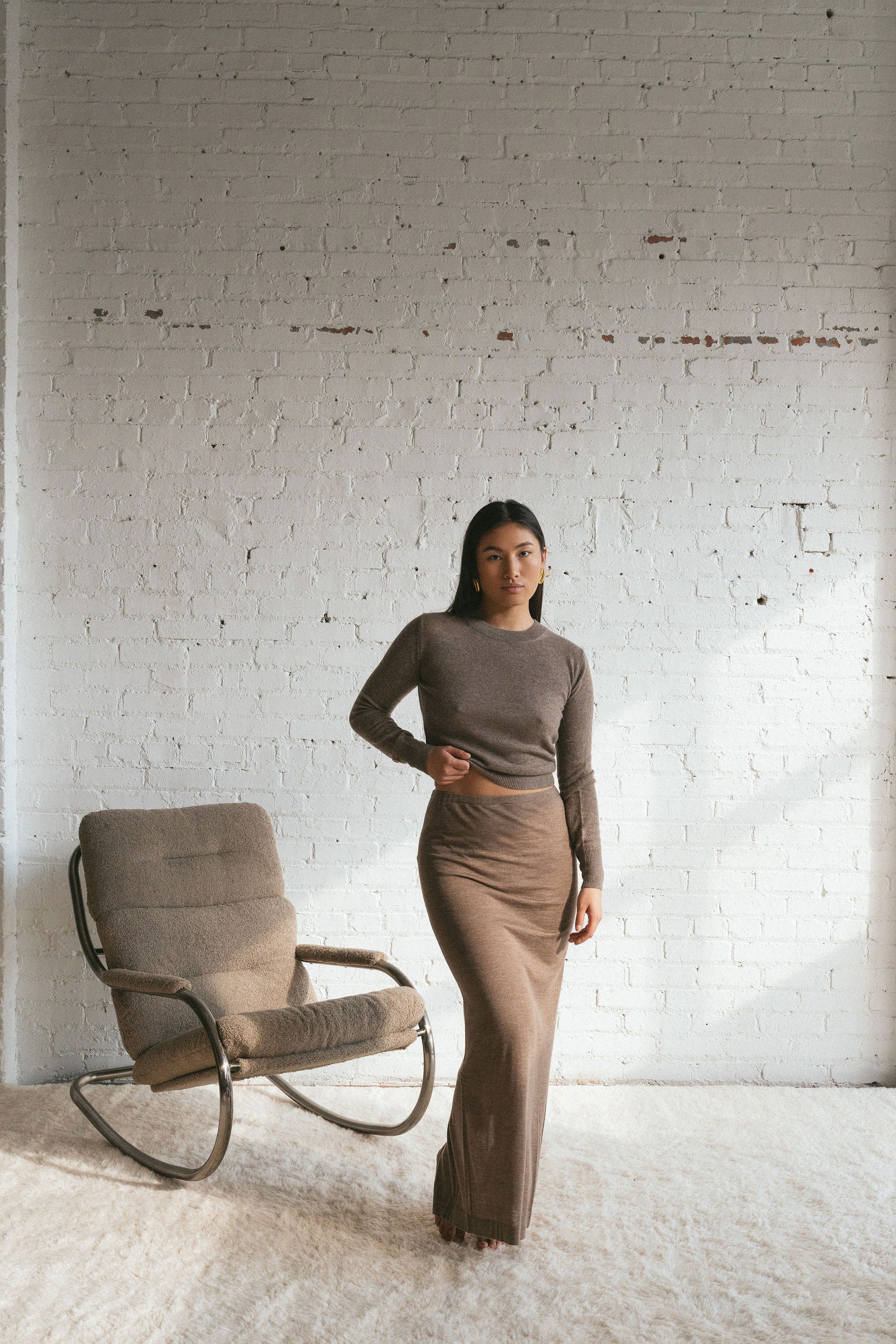 The Emma Cashmere Skirt in Millet by Éterne