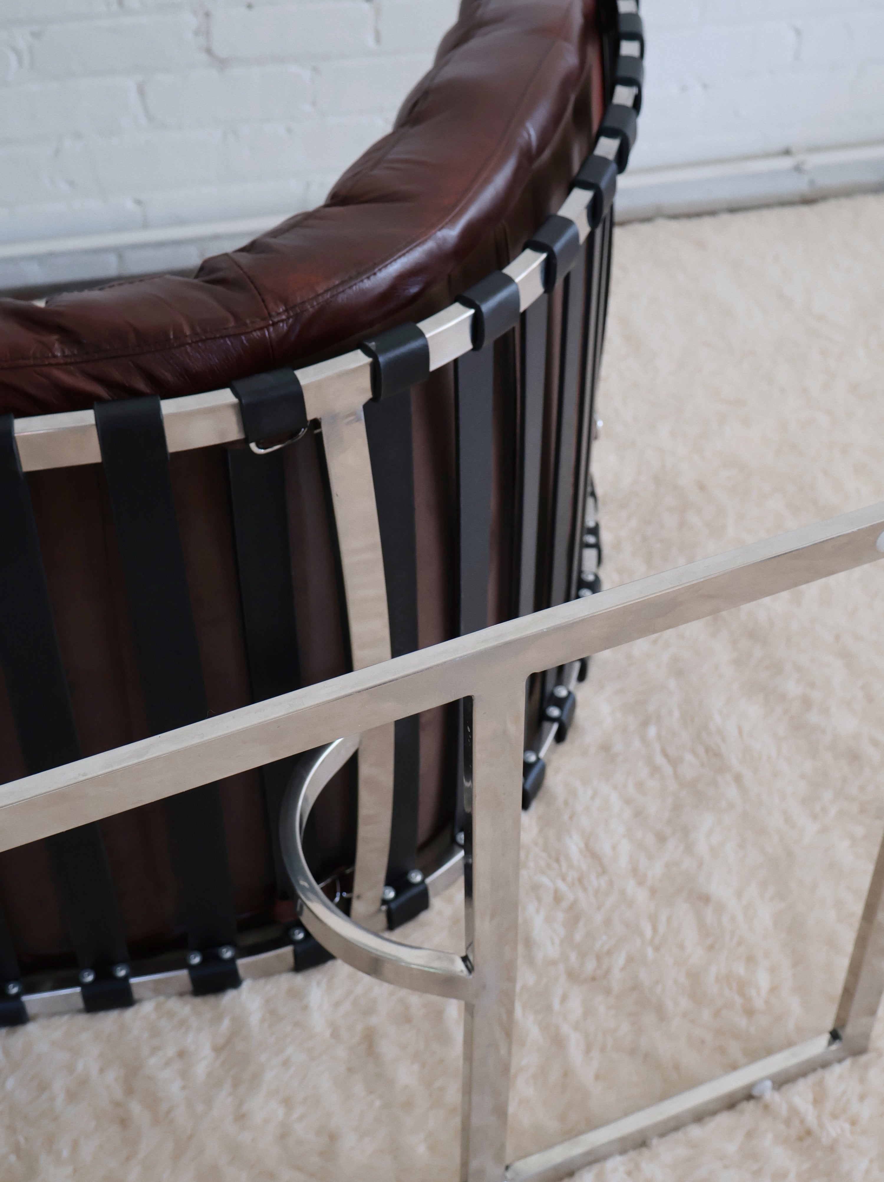 Vintage Chestnut Leather & Chrome Chaise Lounge