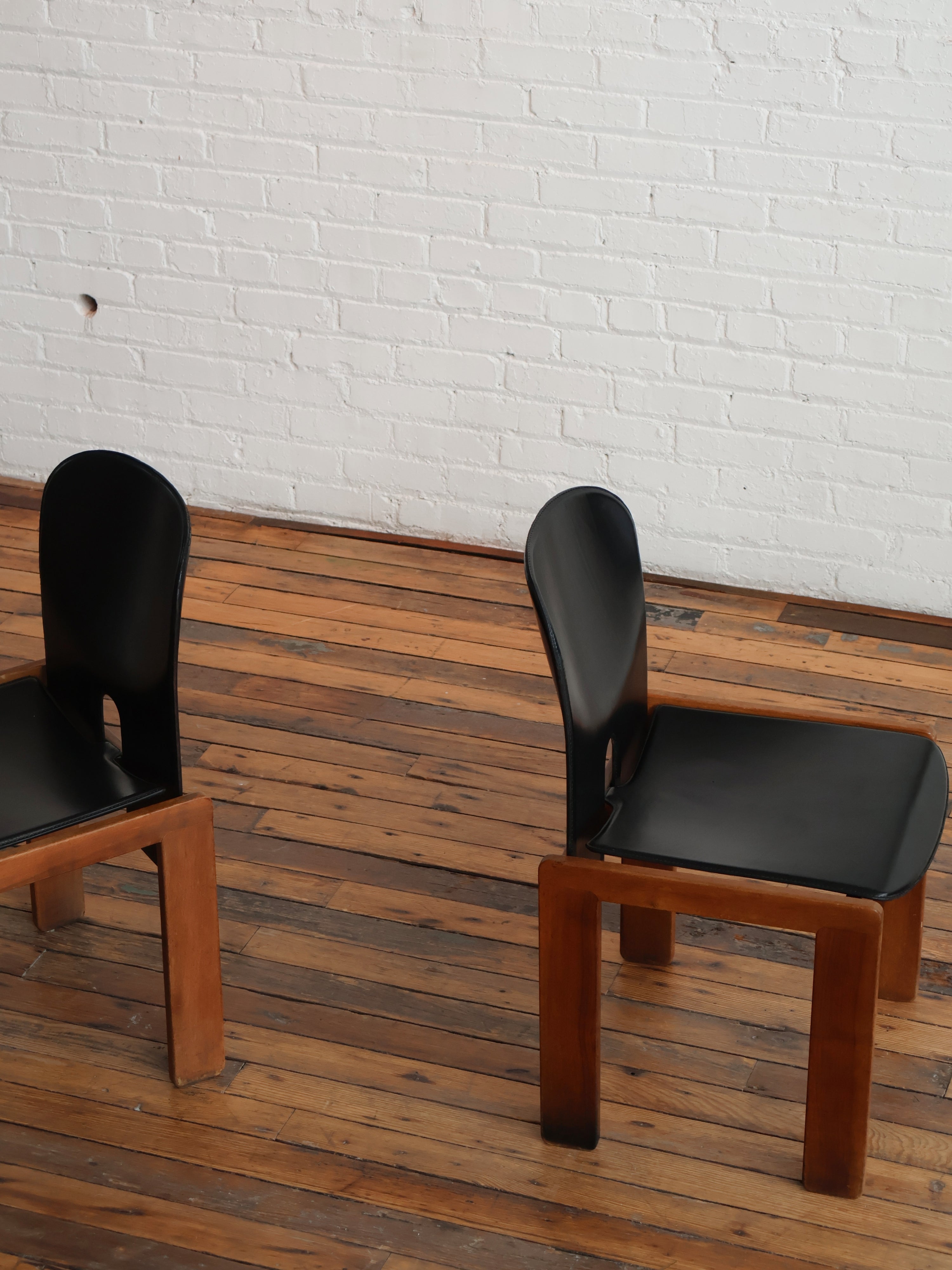 Vintage Afra & Tobia Scarpa Black Leather 121 Dining Chair for Cassina - Set of 4
