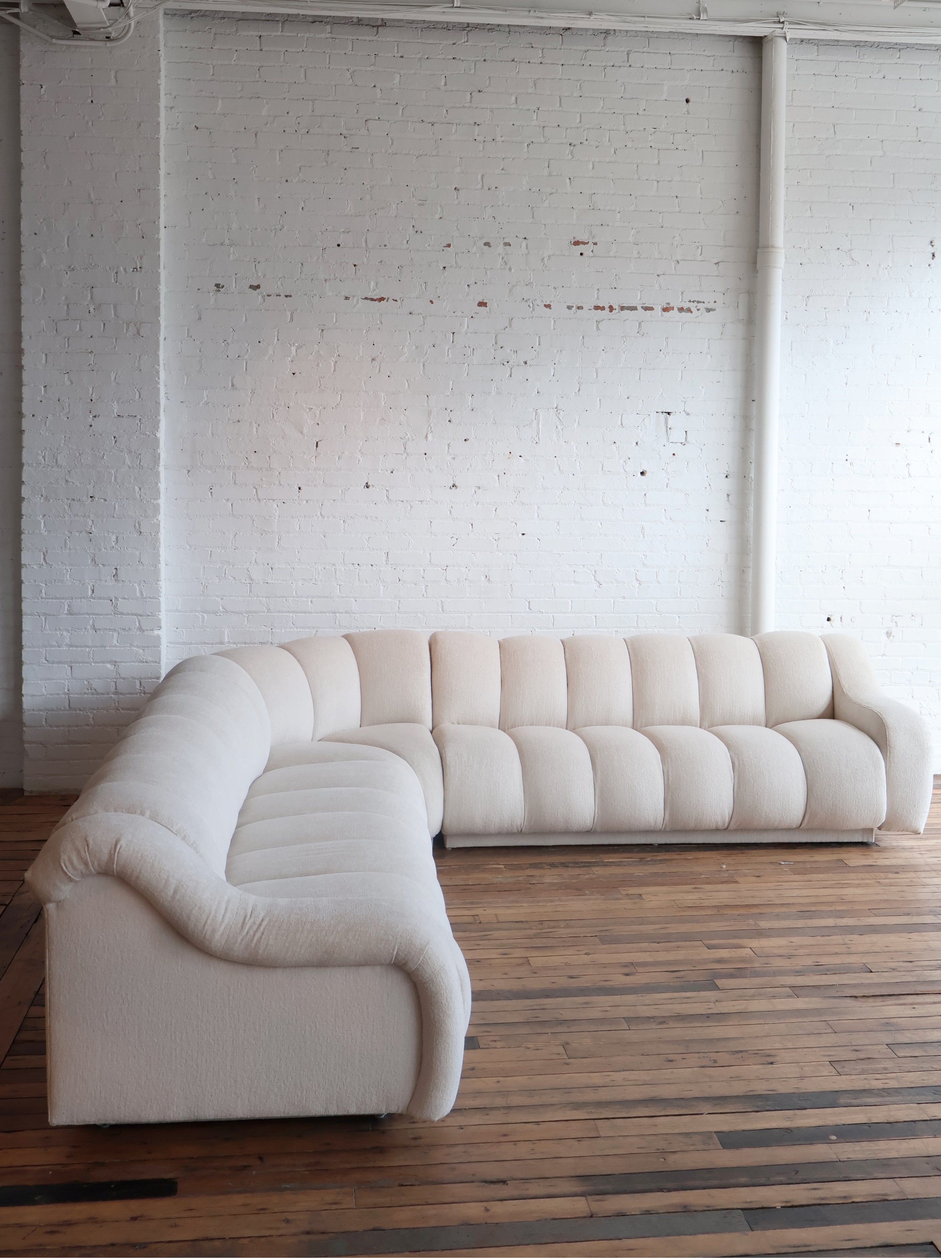 Vintage Custom Upholstered Directional Channeled Sectional Sofa