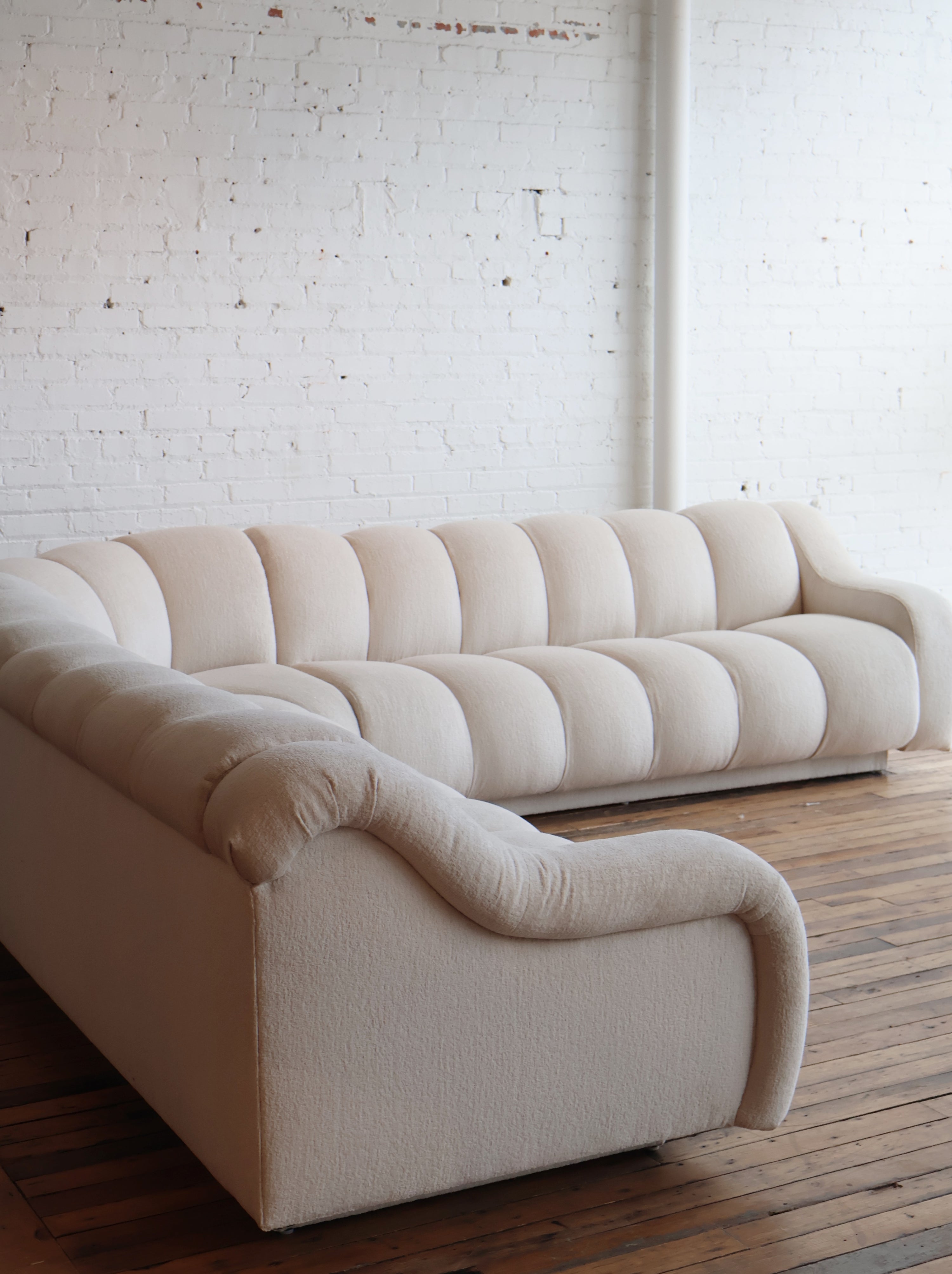 Vintage Custom Upholstered Directional Channeled Sectional Sofa