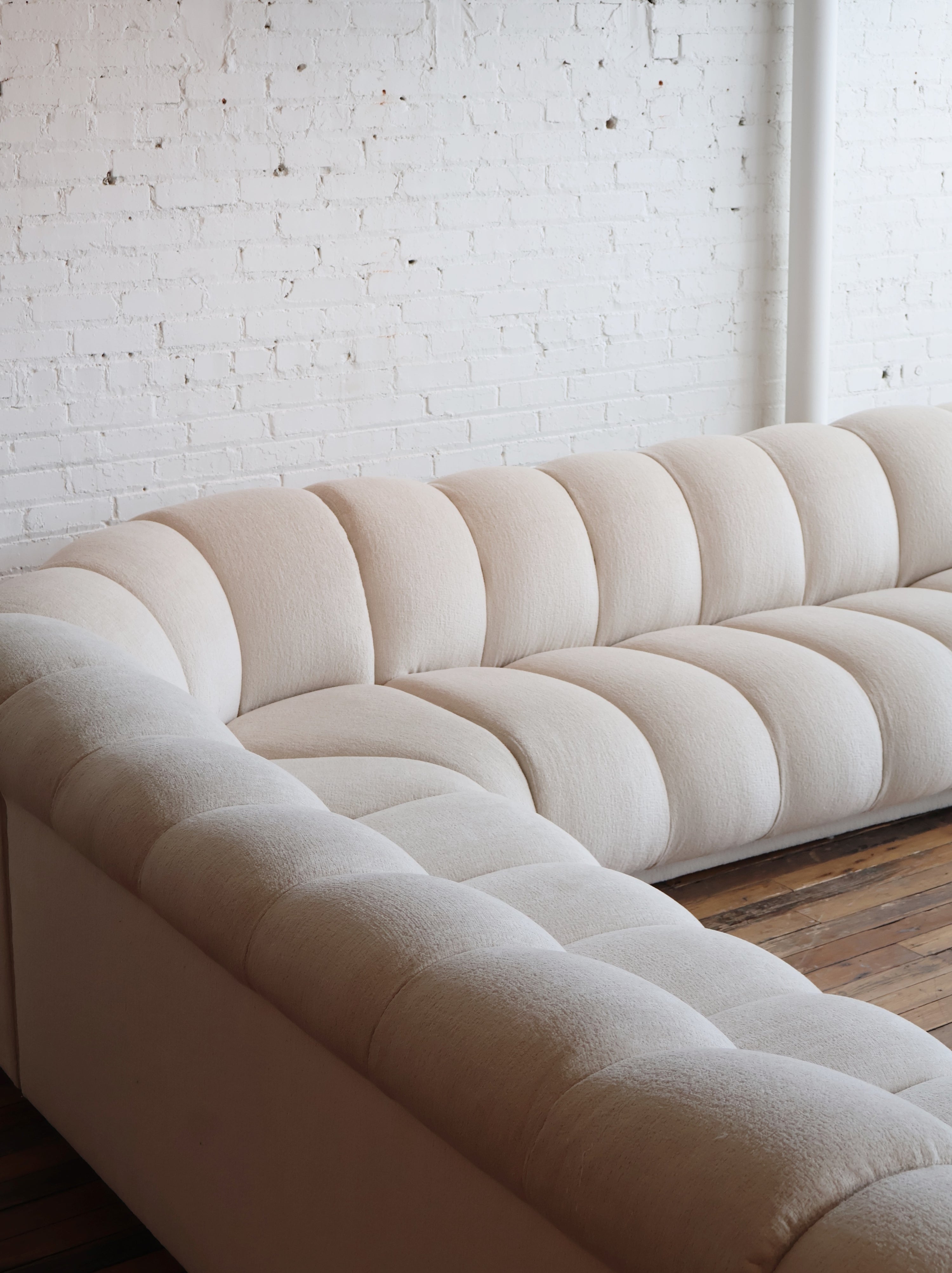 Vintage Custom Upholstered Directional Channeled Sectional Sofa