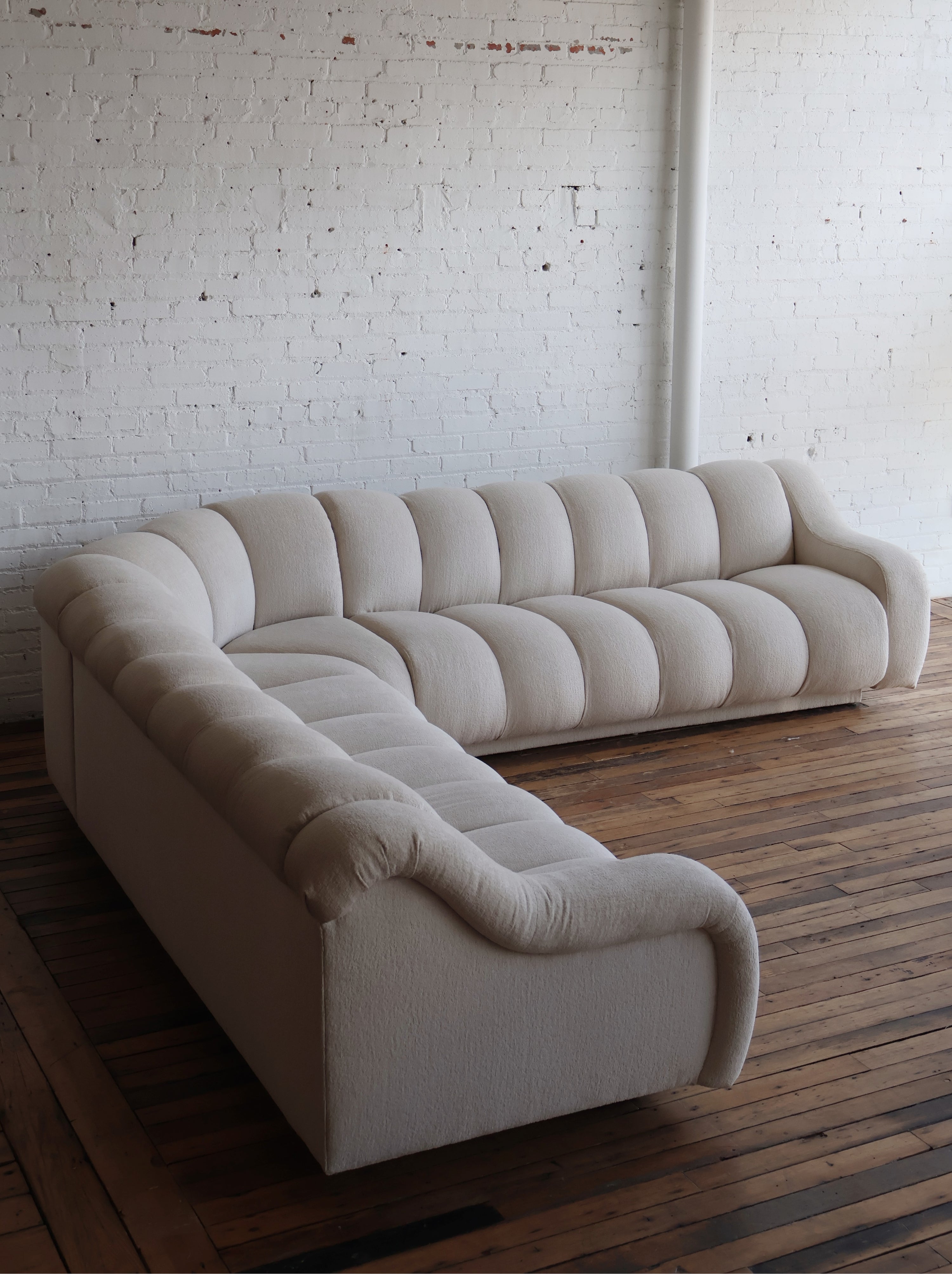 Vintage Custom Upholstered Directional Channeled Sectional Sofa