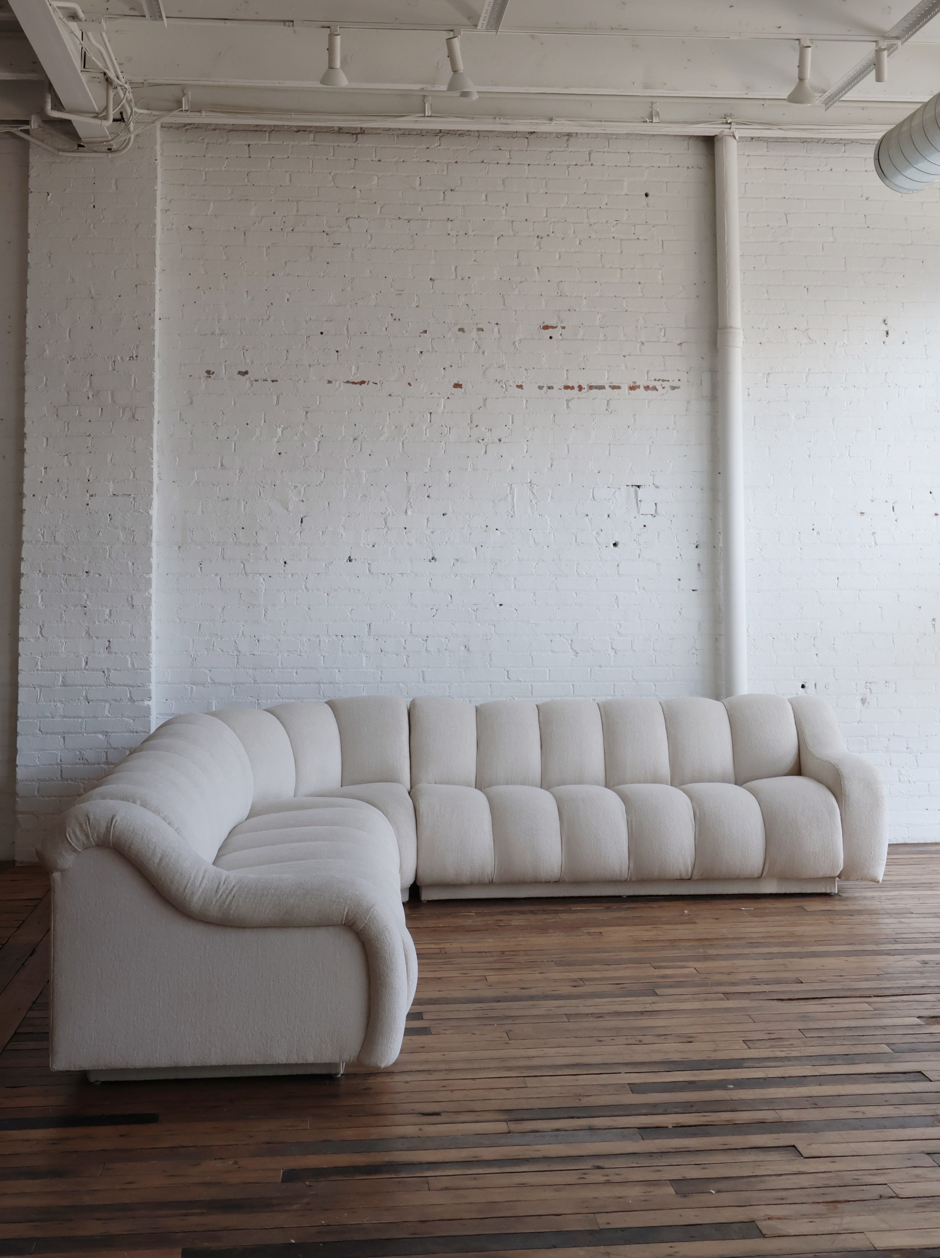 Vintage Custom Upholstered Directional Channeled Sectional Sofa