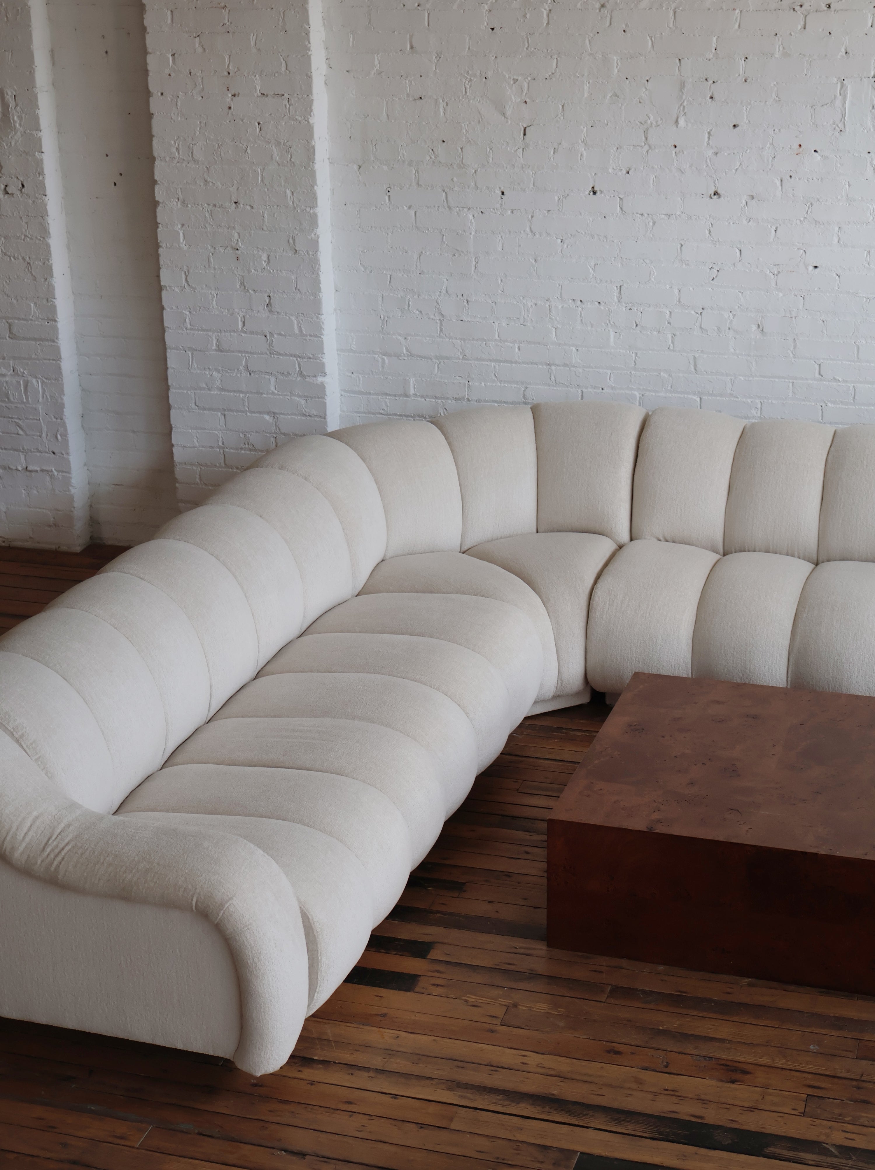 Vintage Custom Upholstered Directional Channeled Sectional Sofa
