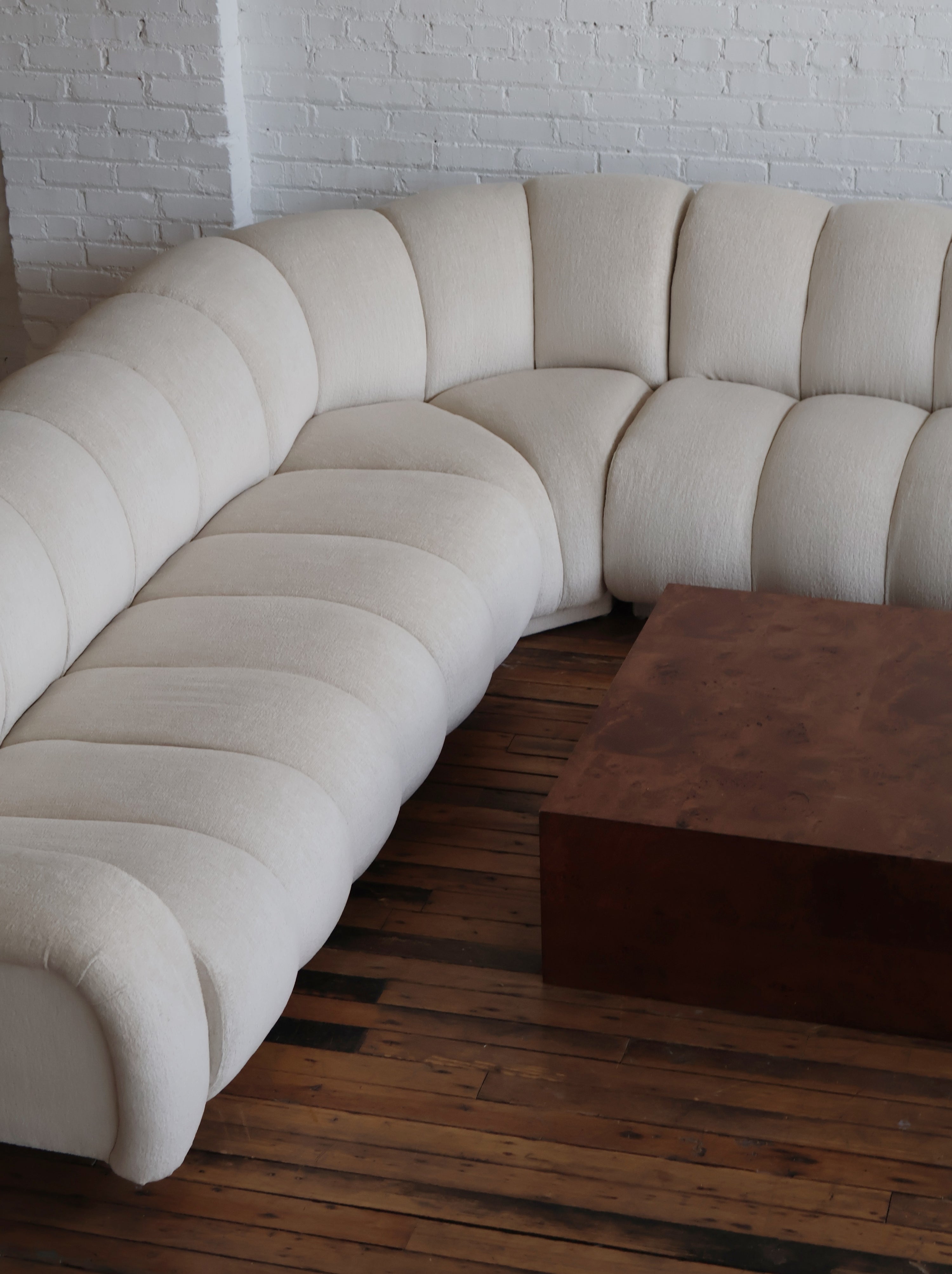 Vintage Custom Upholstered Directional Channeled Sectional Sofa