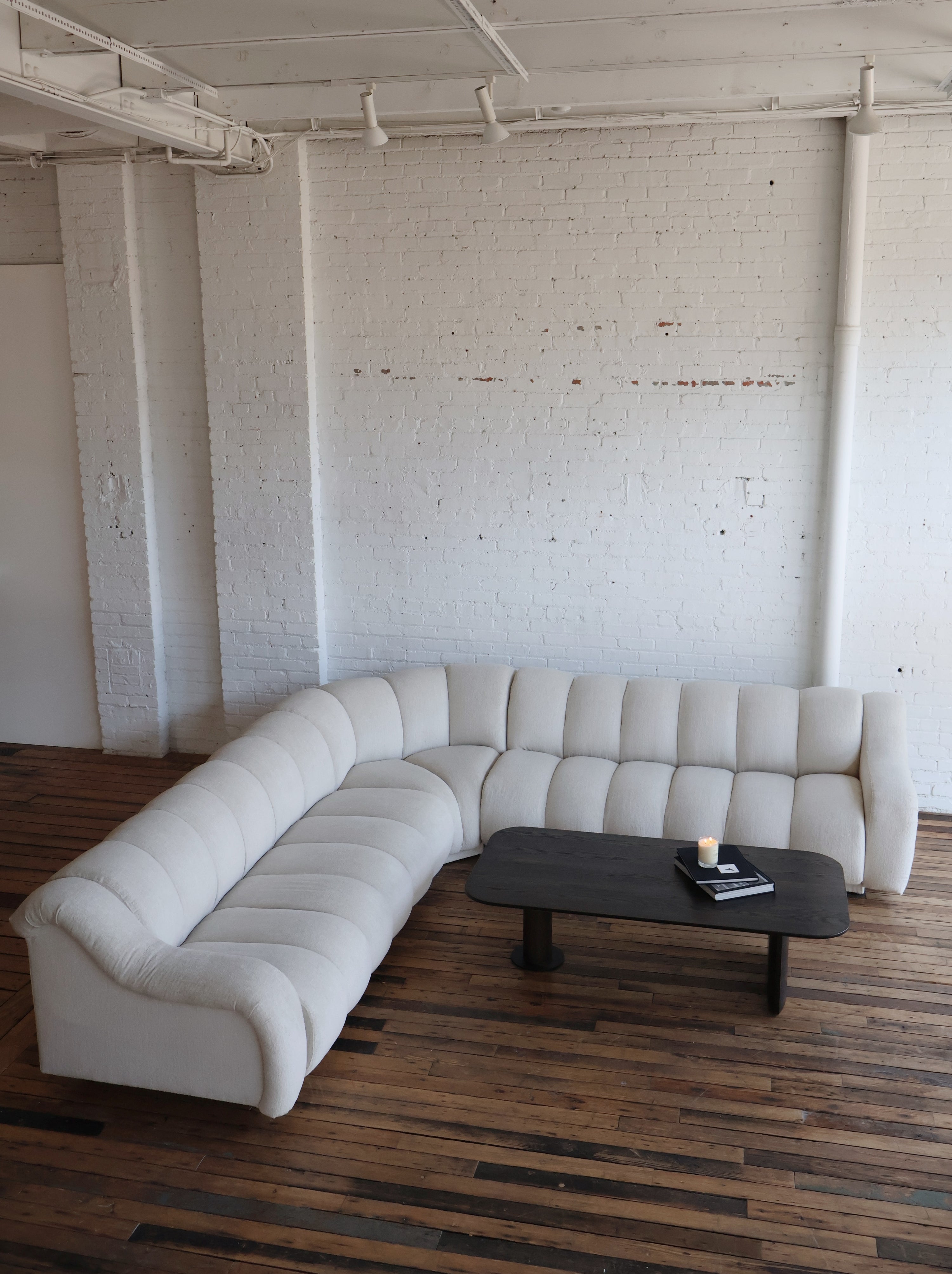 Vintage Custom Upholstered Directional Channeled Sectional Sofa