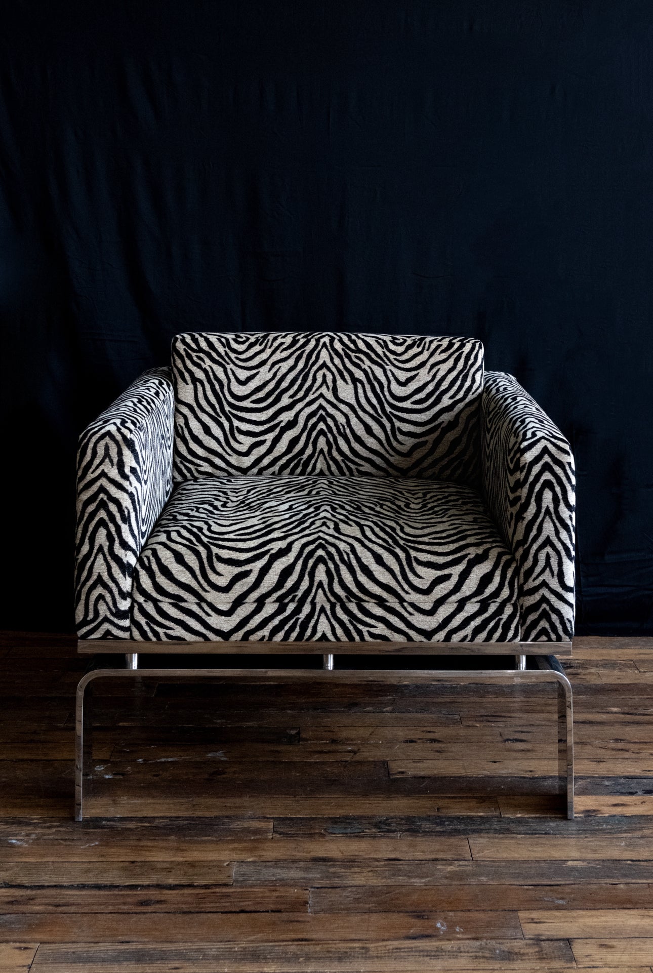 Set of 2 Zebra Upholstered Vintage Chrome Chairs