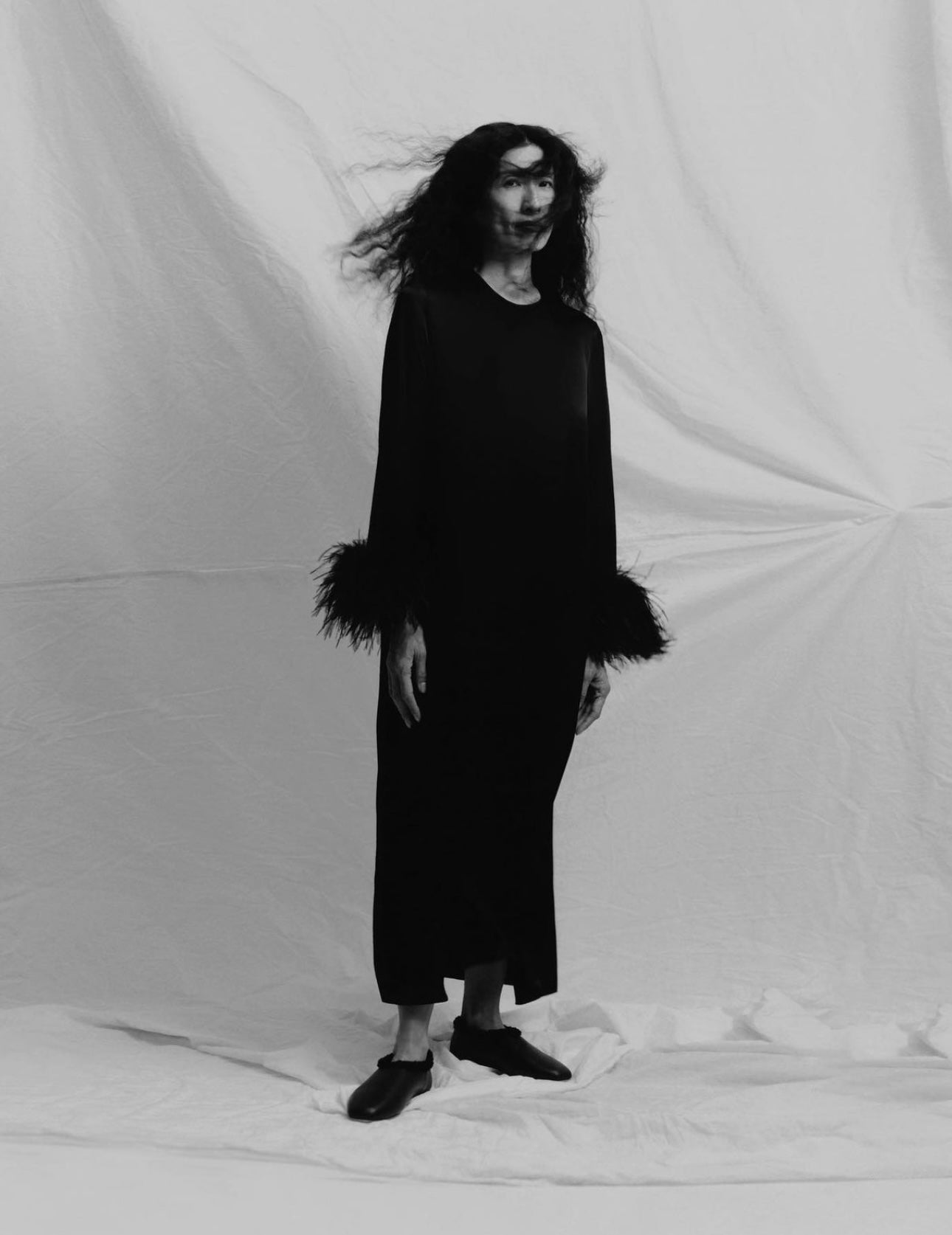 Daily Sleeper Black Suzi Maxi Dress with Detachable Feathers