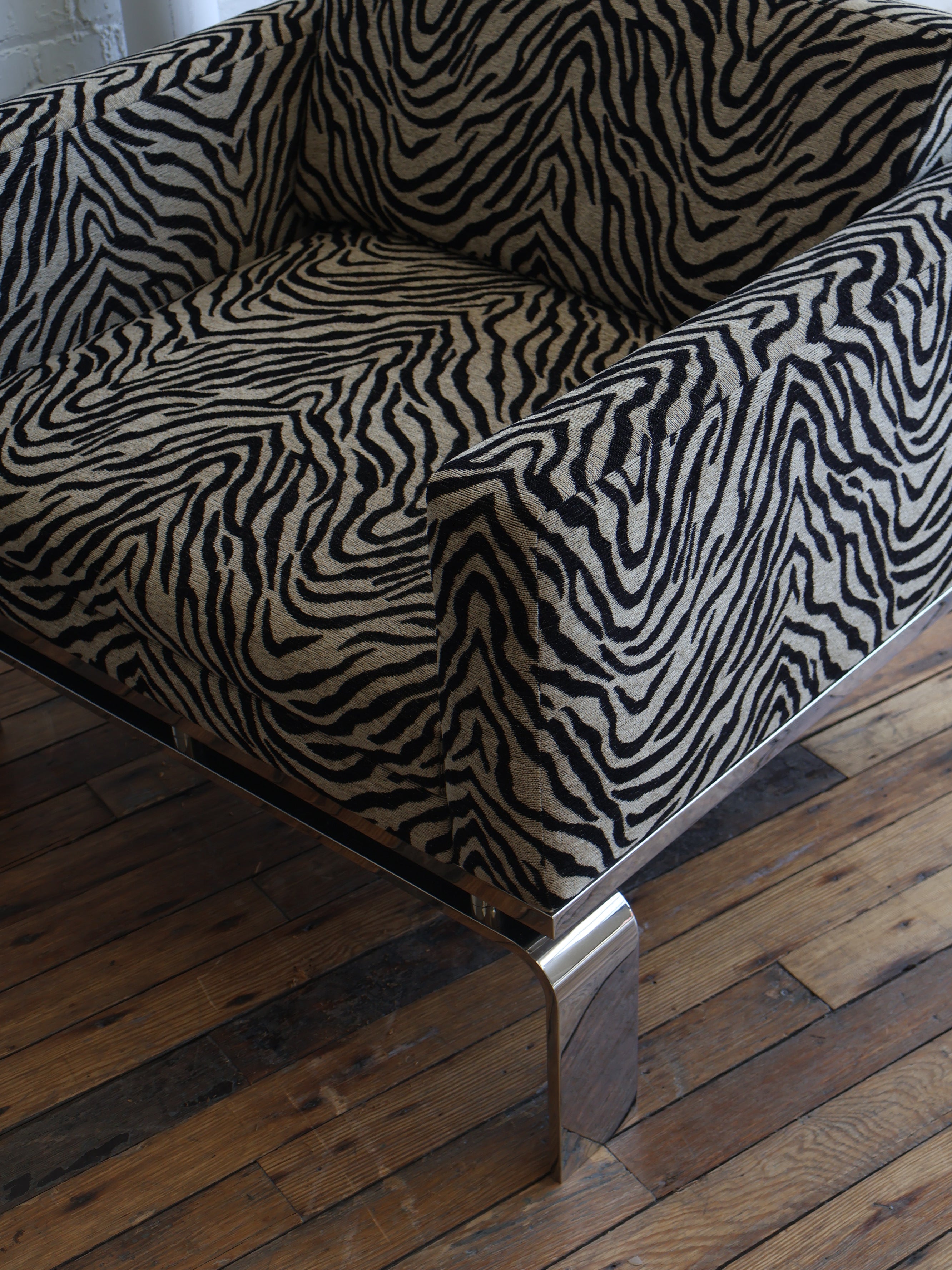 Set of 2 Zebra Upholstered Vintage Chrome Chairs