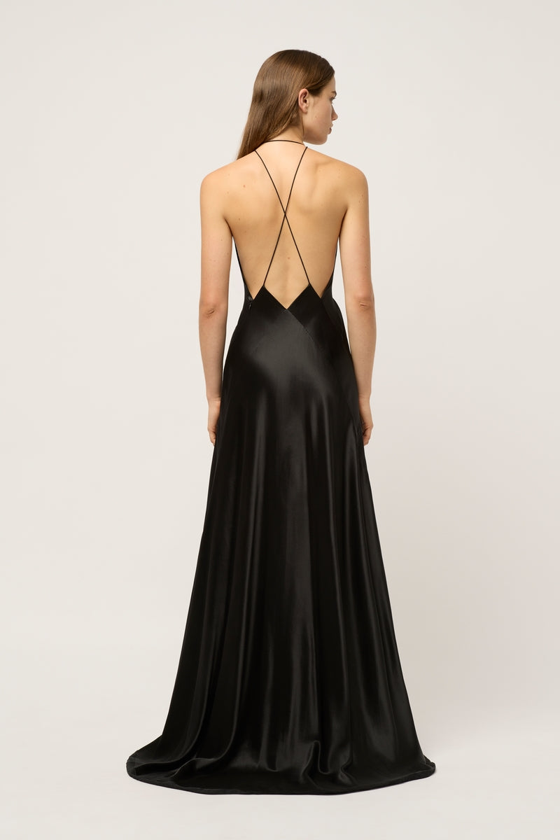 Michael Lo Sordo Bond 007 Silk Satin Maxi Dress in Black