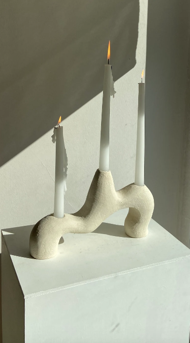 Aysun Ay White Ceramic Candle Holder