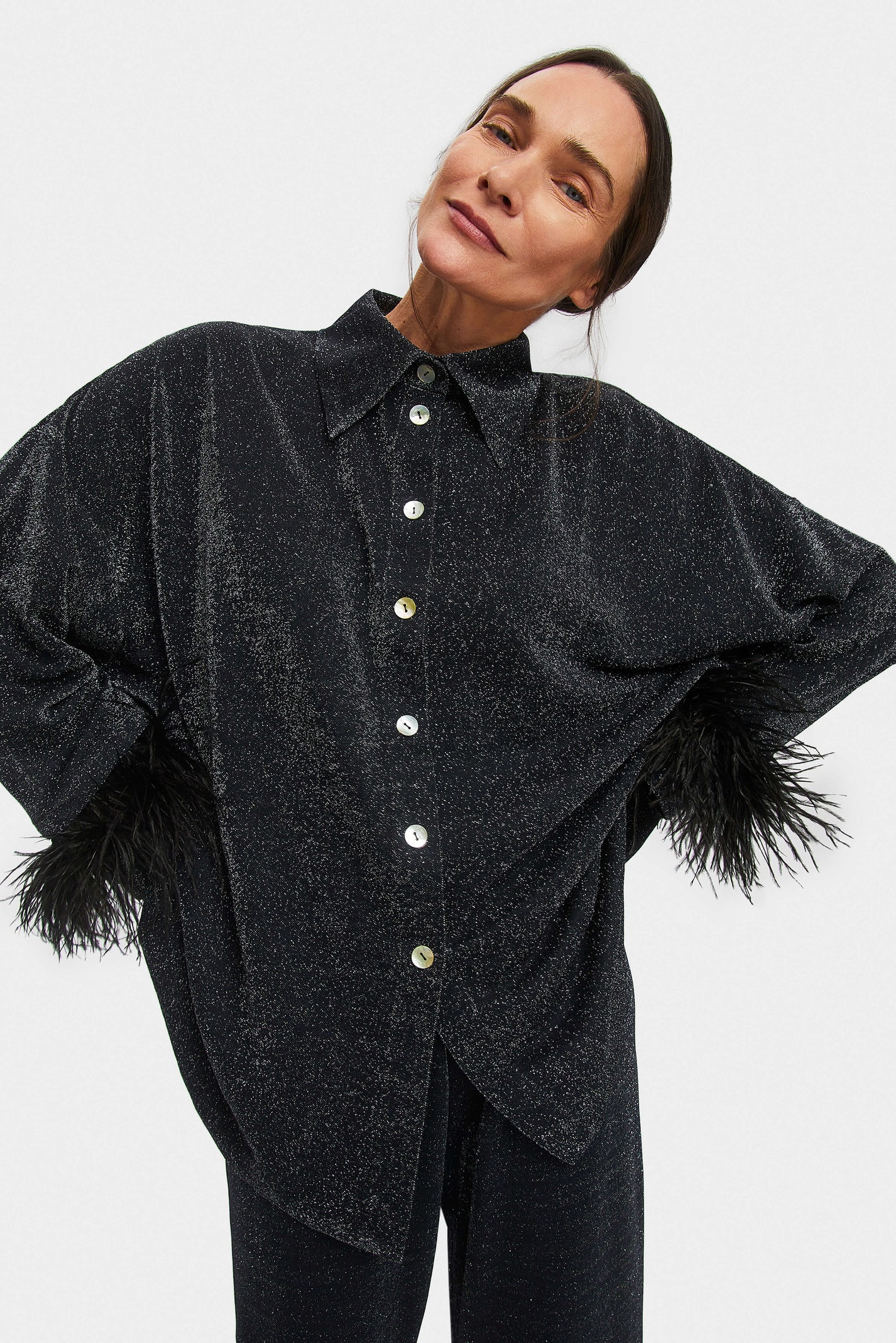 Daily Sleeper Black Cosmos Oversized Metallic Jersey Pajama Set