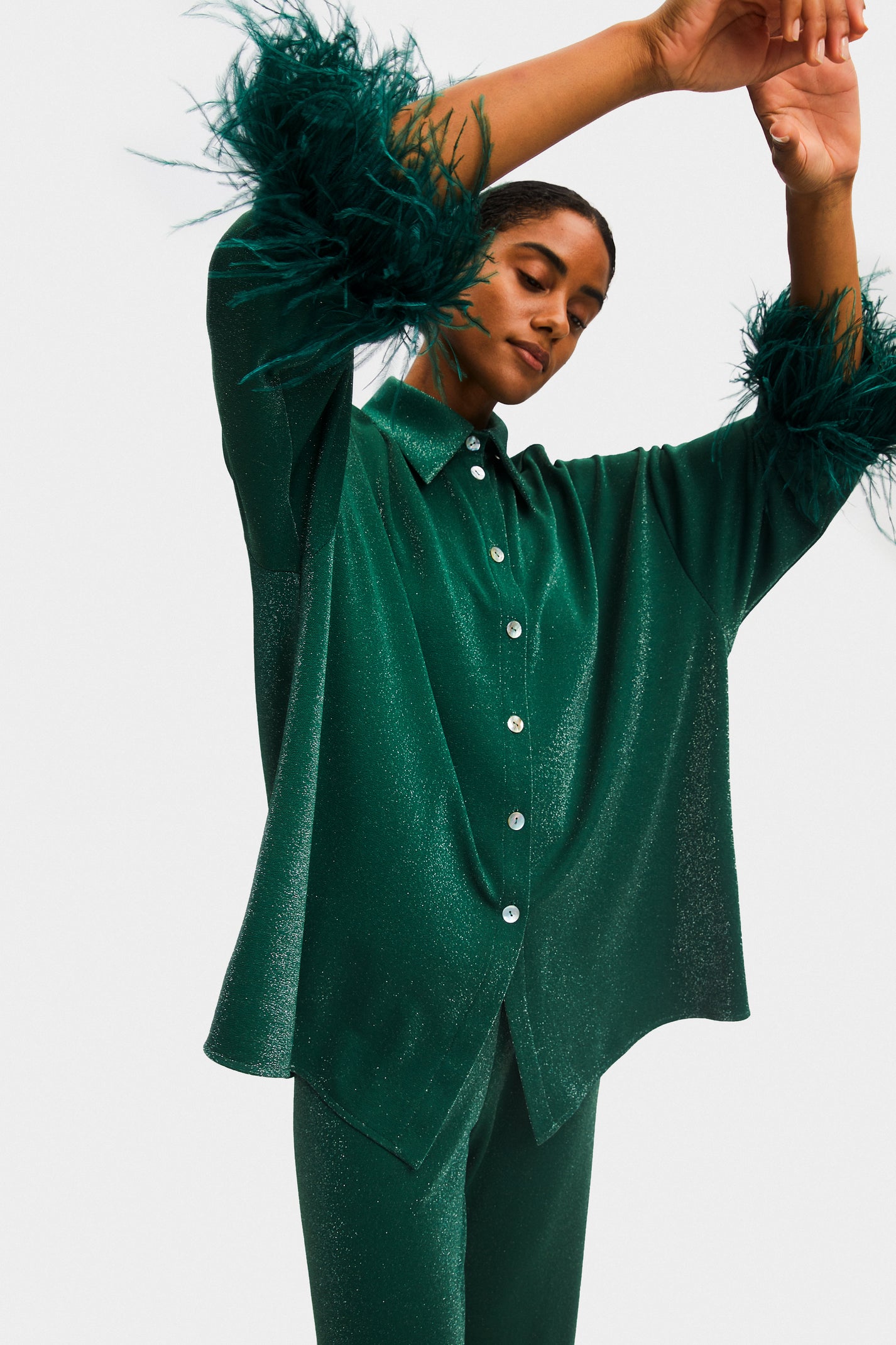 Daily Sleeper Green Cosmos Oversized Metallic Jersey Pajama Set
