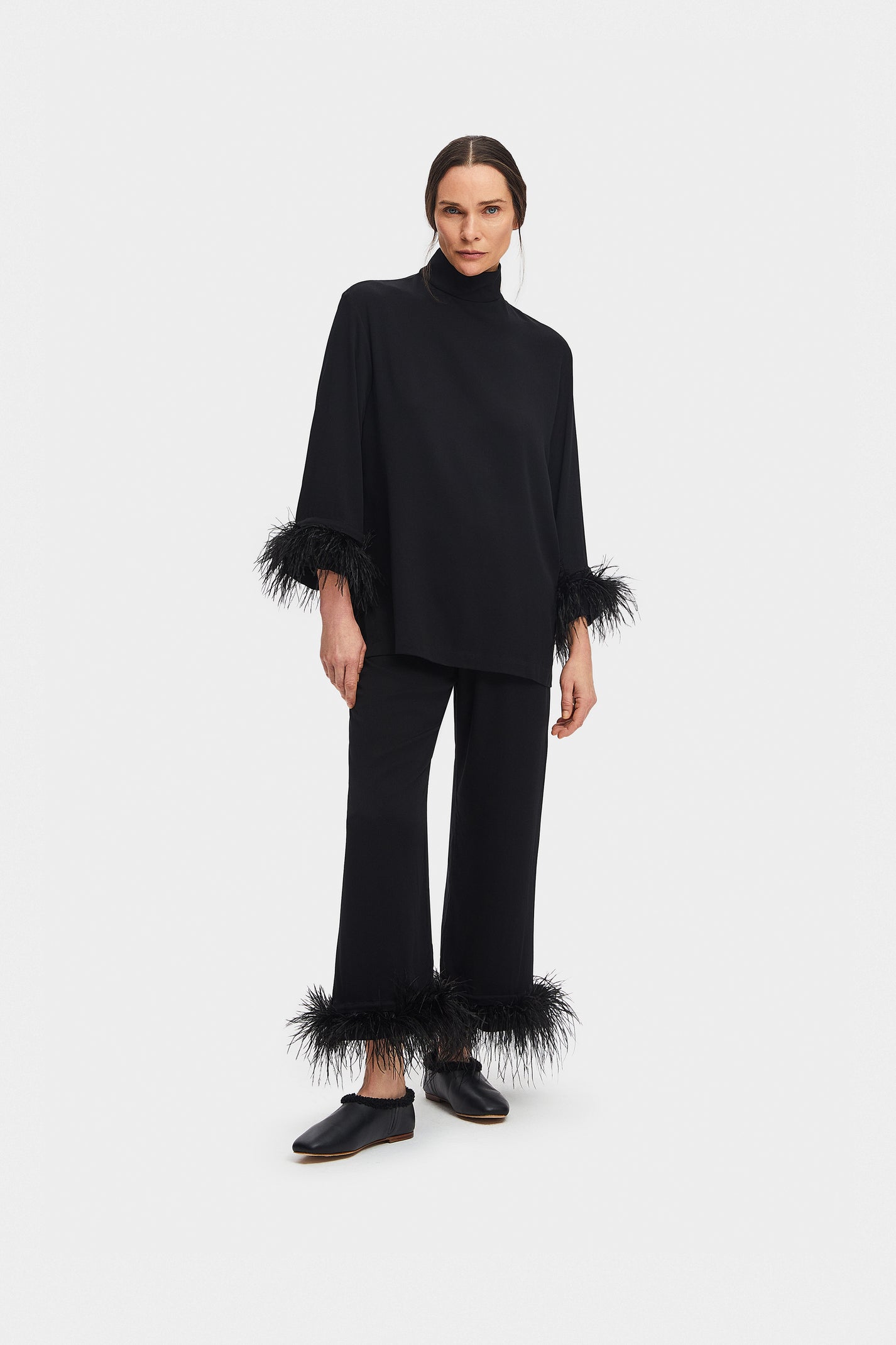 Daily Sleeper Black Tie Pajama with Detachable Feathers