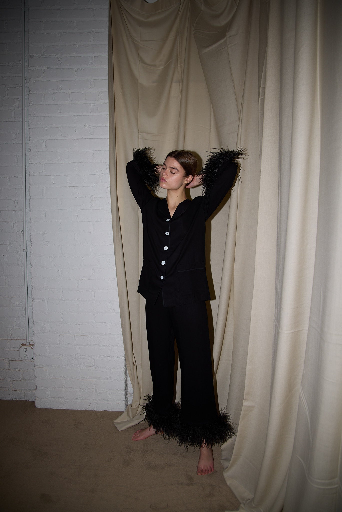 The Party Black Pajamas Set with Detachable Feathers by Daily Sleeper