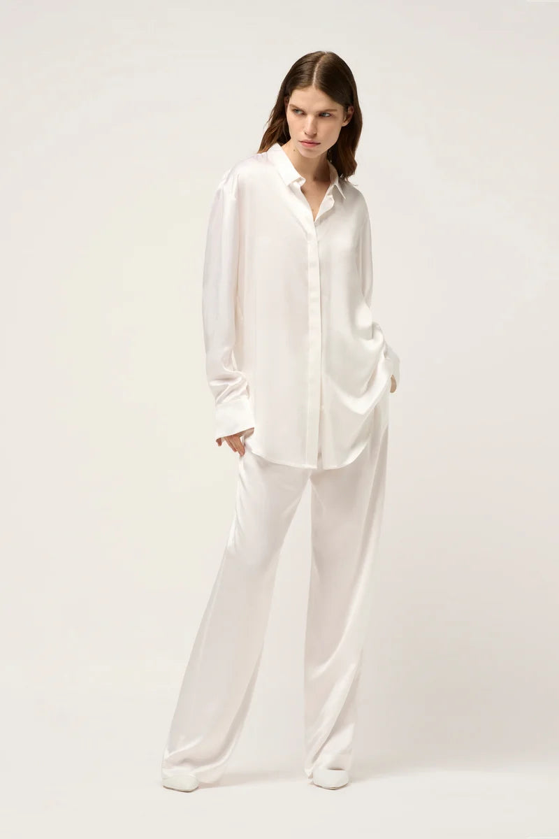 Michael Lo Sordo Relaxed Silk Boy Pant in White