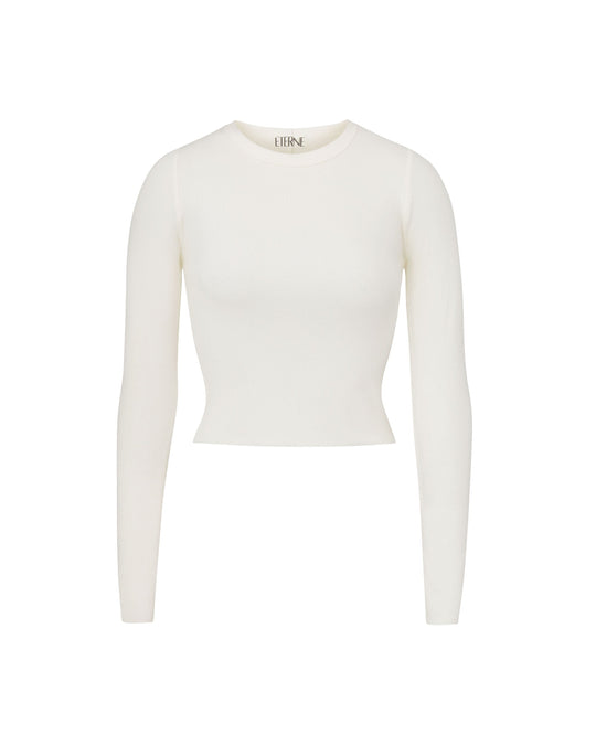 Éterne Cropped Long Sleeve Fitted Top in Cream