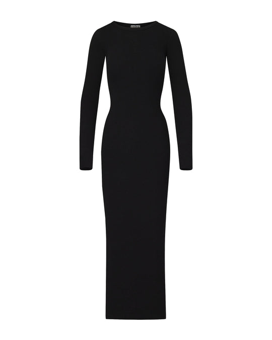 Éterne Long Sleeve Crewneck Maxi Dress in Black