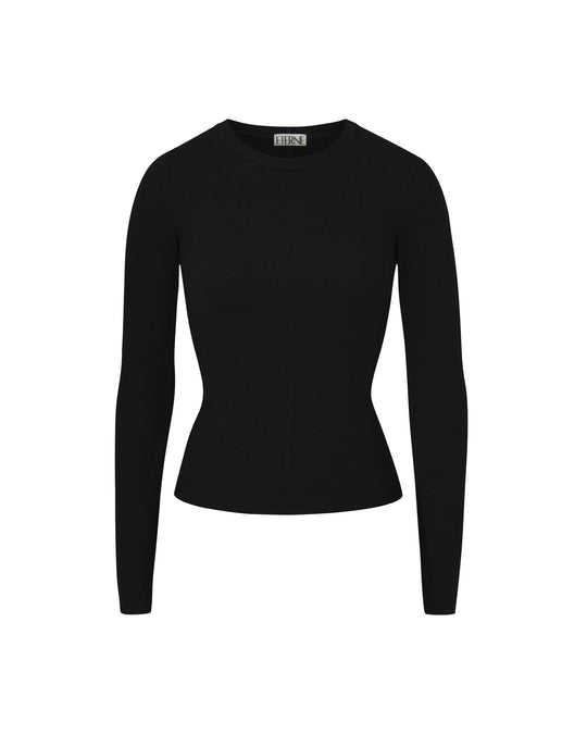 Éterne Cropped Long Sleeve Fitted Top in Black