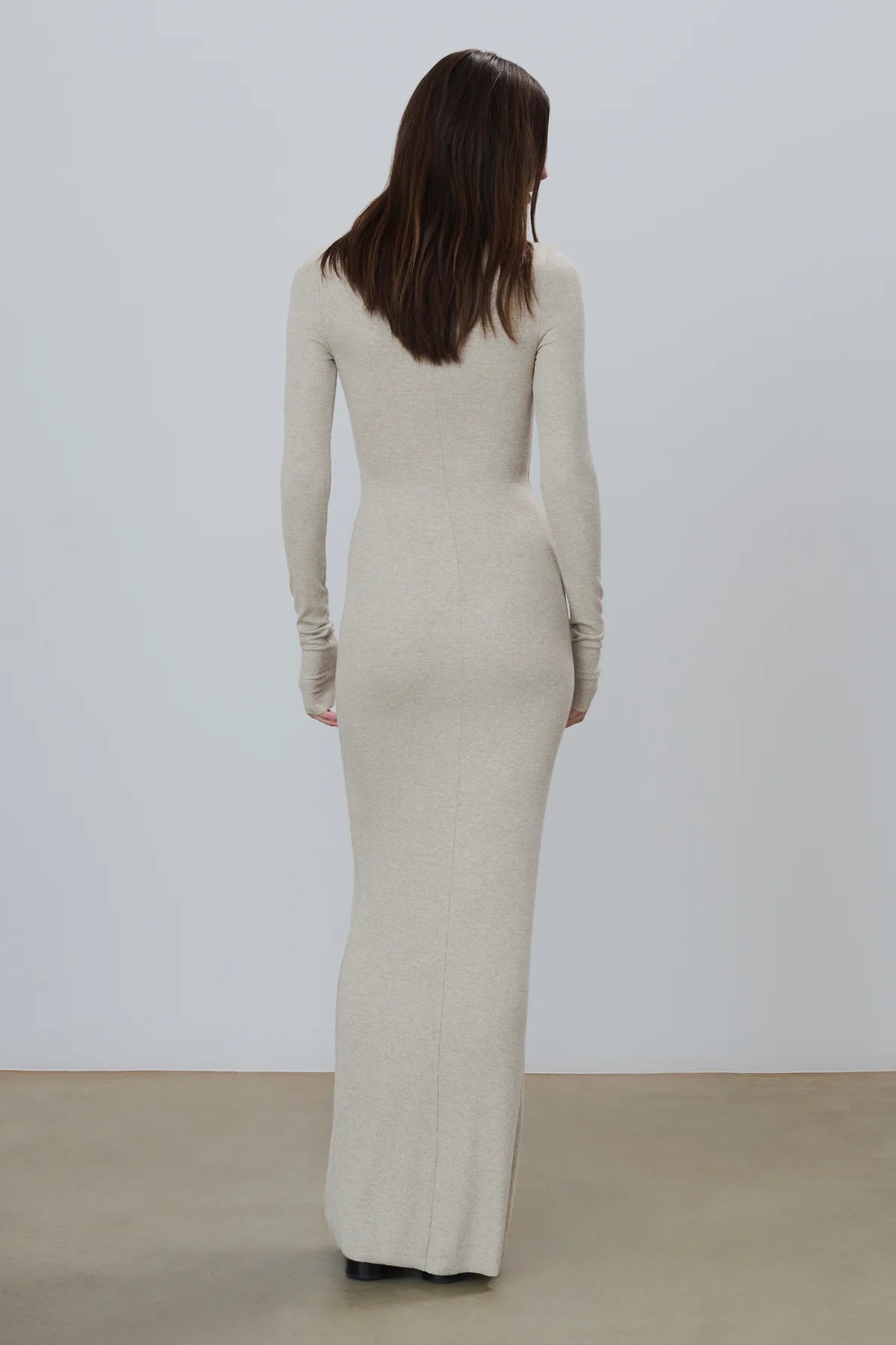 Éterne Long Sleeve Crewneck Maxi Dress in Oatmeal