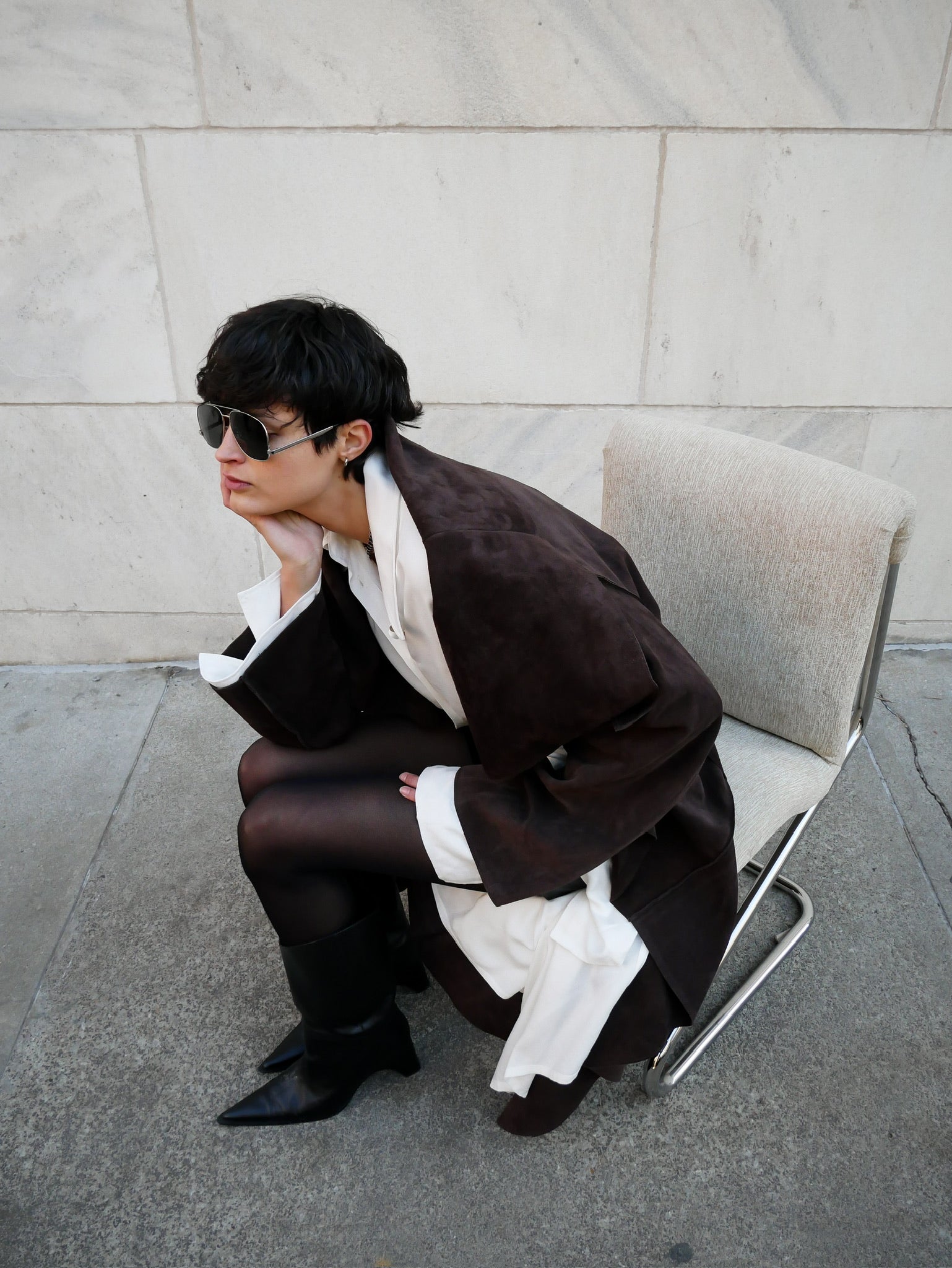 The Brown Suede Long Coat by Studio Cut