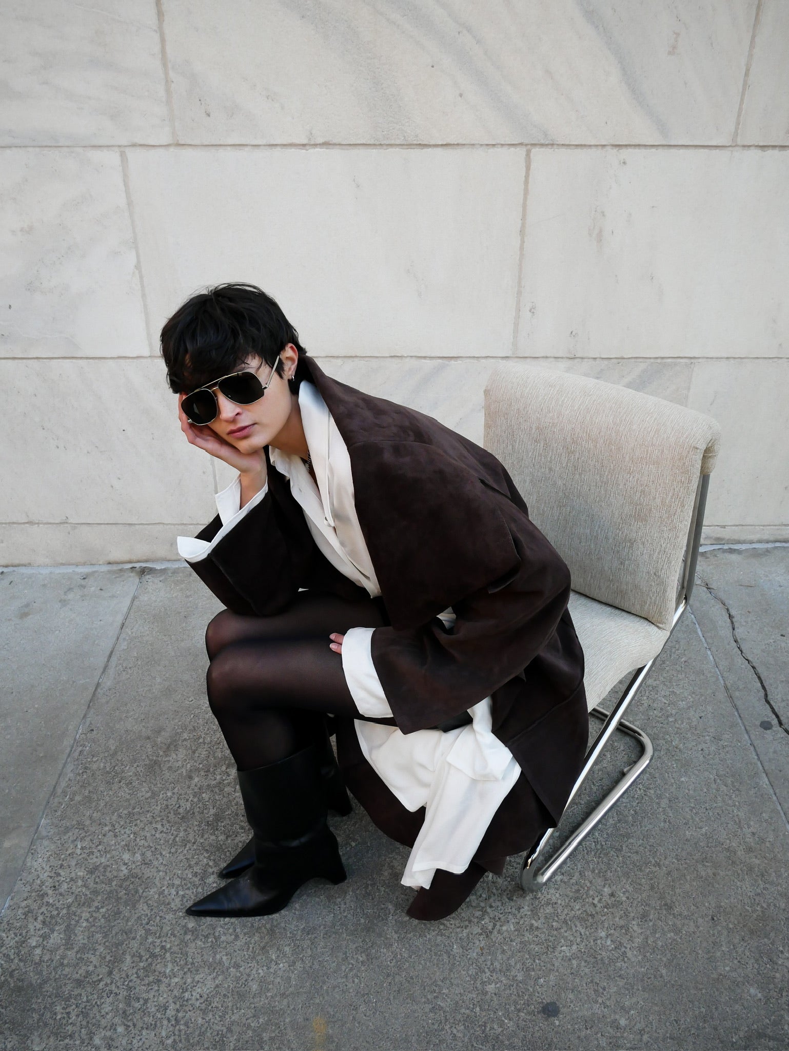 The Brown Suede Long Coat by Studio Cut