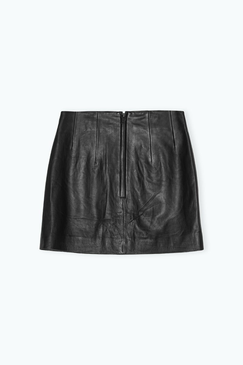 Black Mini Half-Zip Leather Skirt by REMAIN