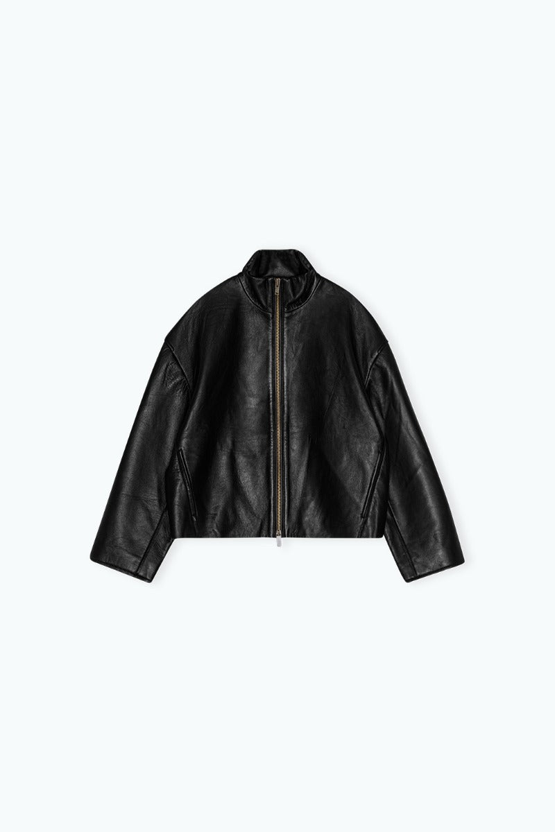 Black Bonded Leather Jacket by REMAIN