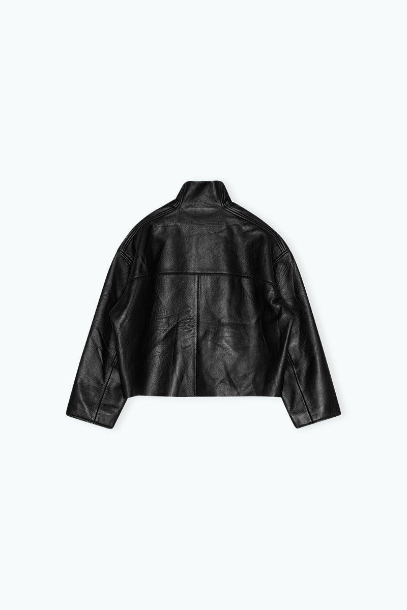 Black Bonded Leather Jacket by REMAIN