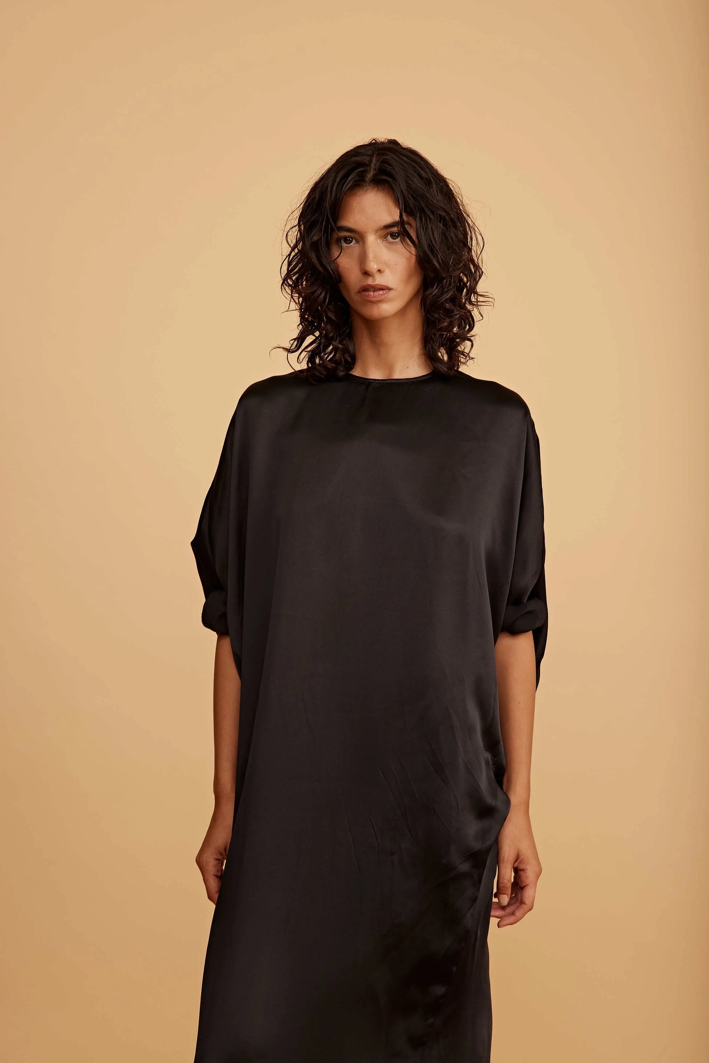 Dvora Long Silk Dress in Black by All Three