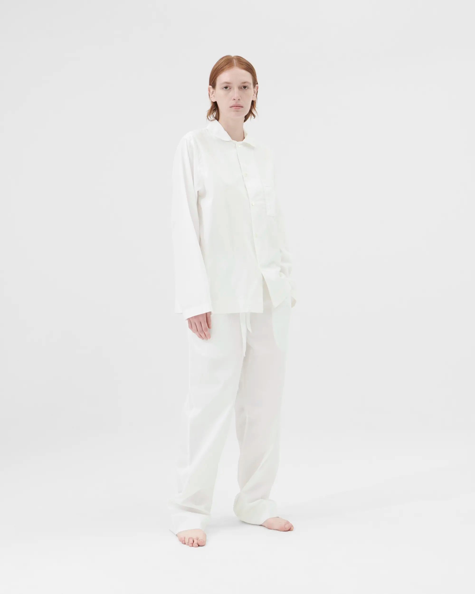 Tekla Poplin Long Sleeved Shirt in Alabaster White