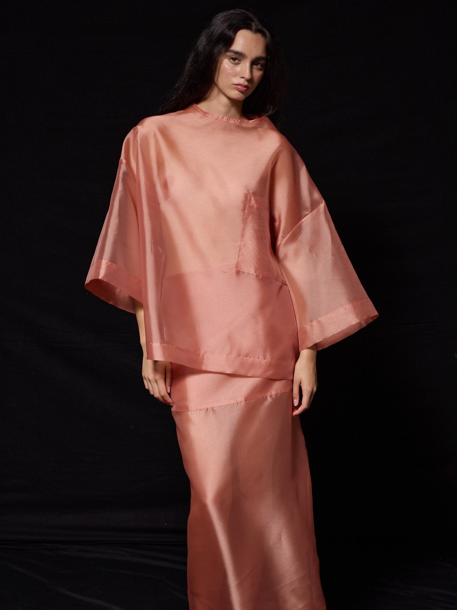 Studio Cut Organza Oversized Top in Coral Pink