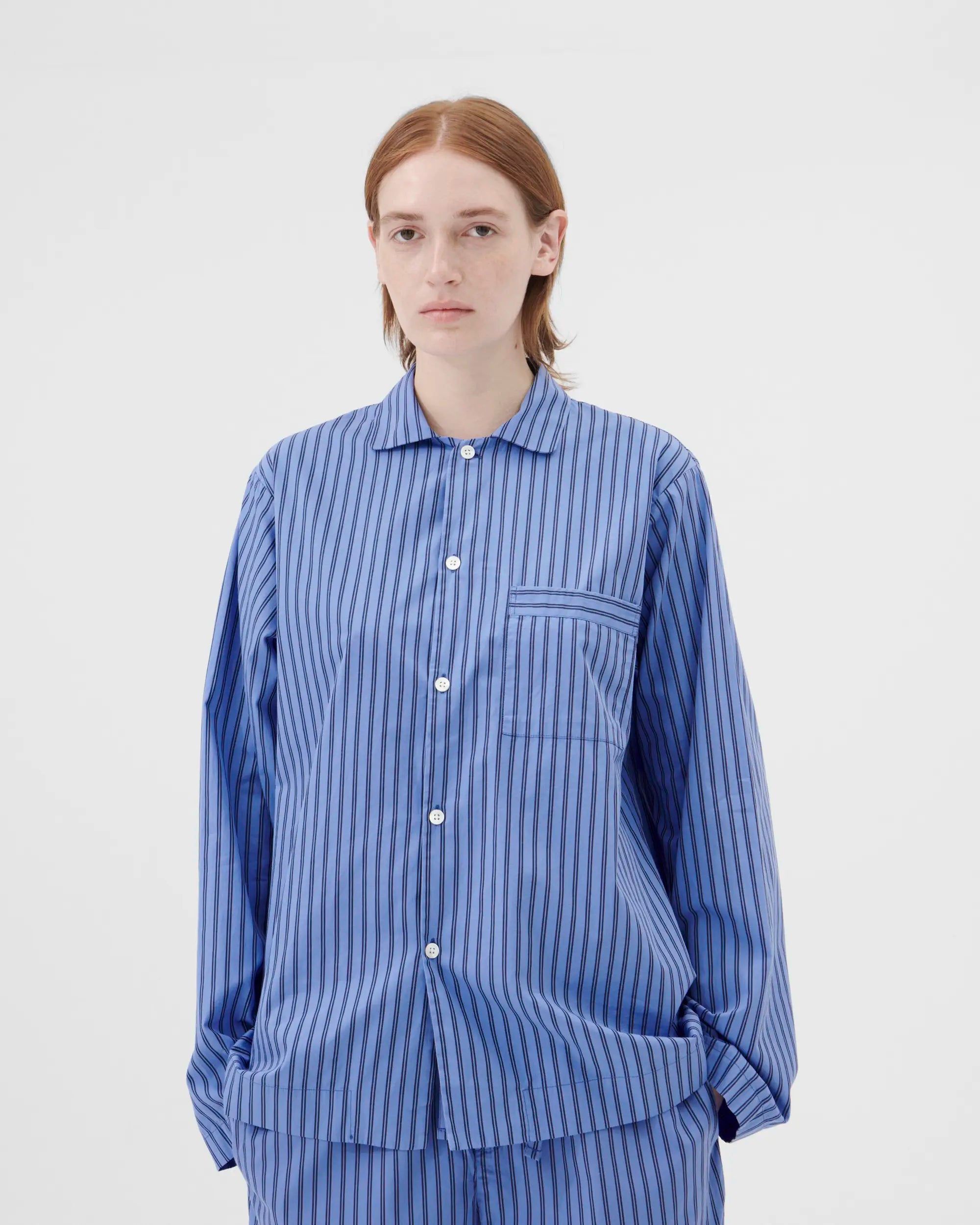 Tekla Poplin Boro Striped Long Sleeved Top