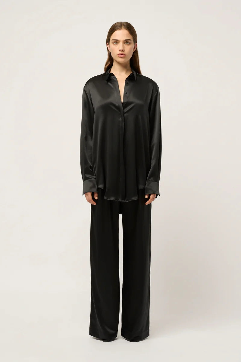 Michael Lo Sordo Relaxed Silk Boy Shirt in Black