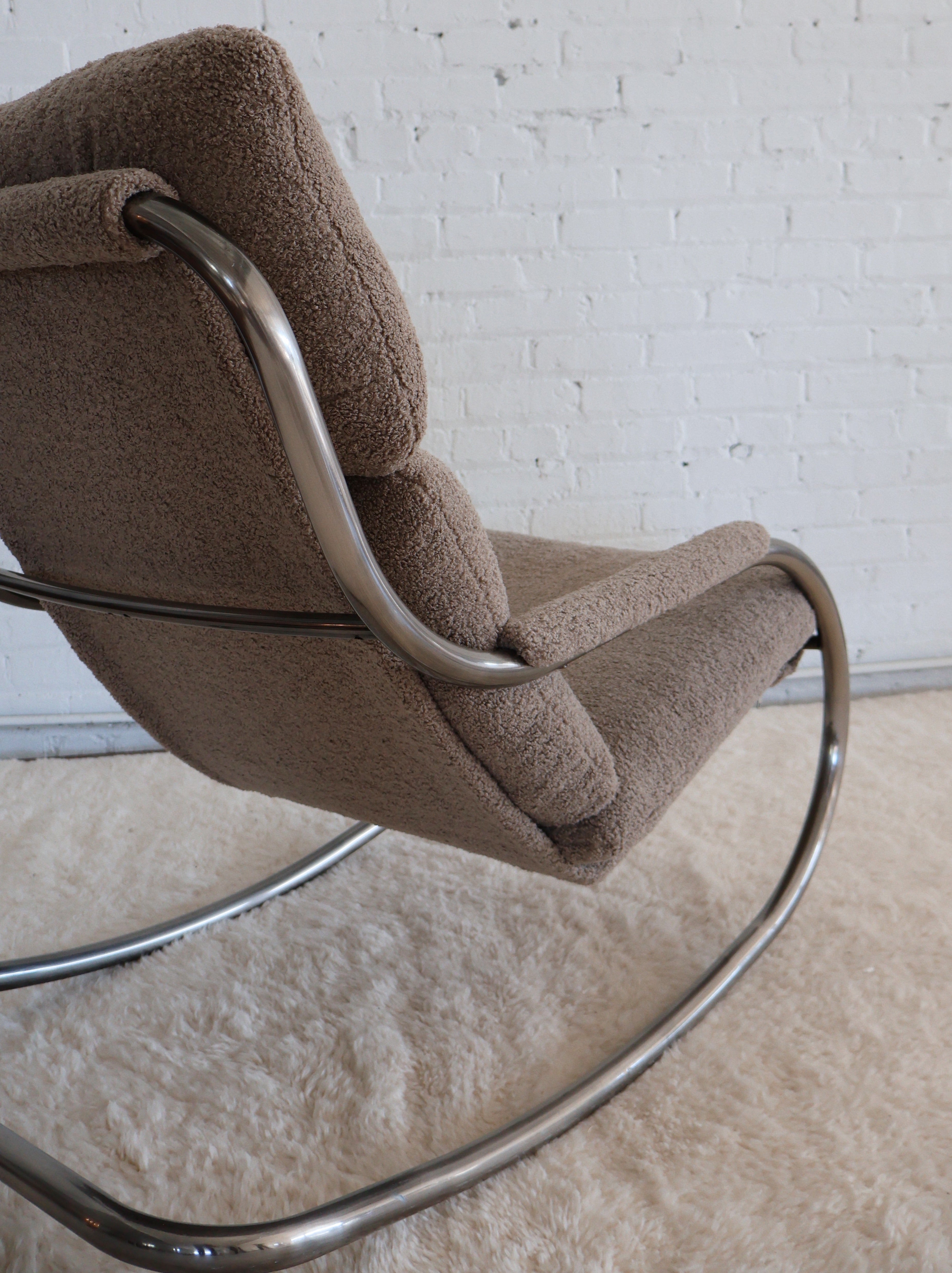 The Vintage Milo Baughman Taupe Boucle Chrome Cantilever Rocking