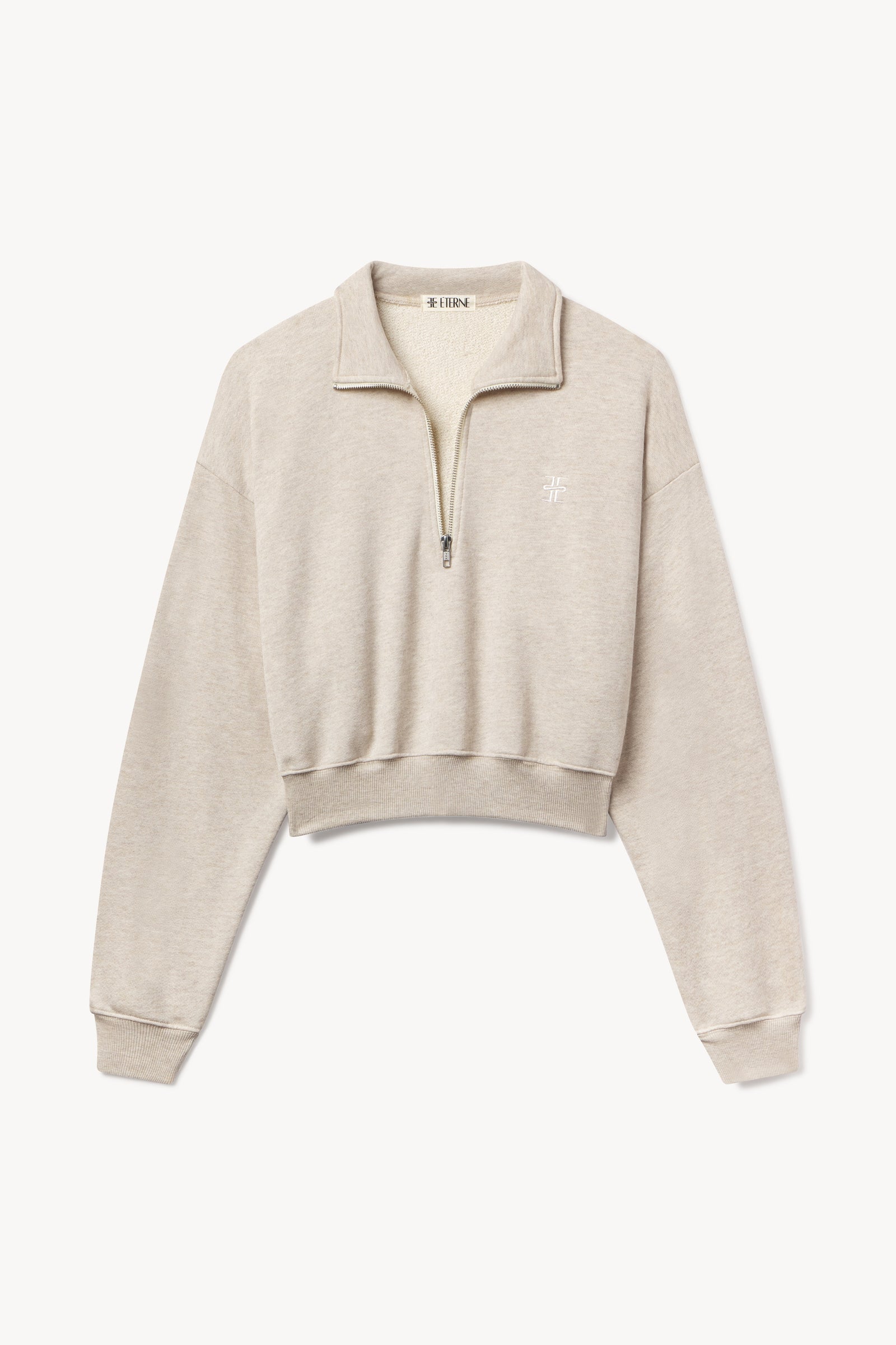 Éterne Cropped Half-Zip Sweatshirt in Oatmeal