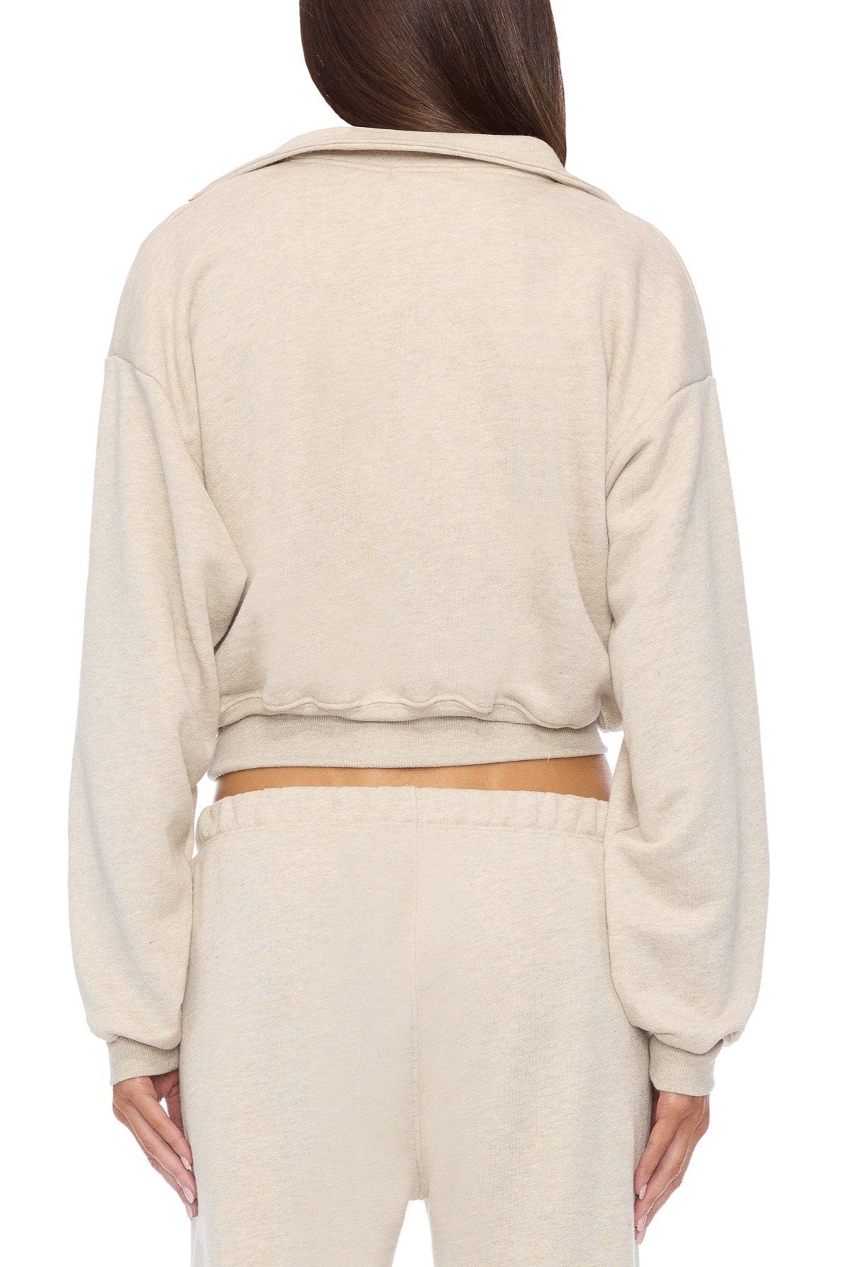 Éterne Cropped Half-Zip Sweatshirt in Oatmeal