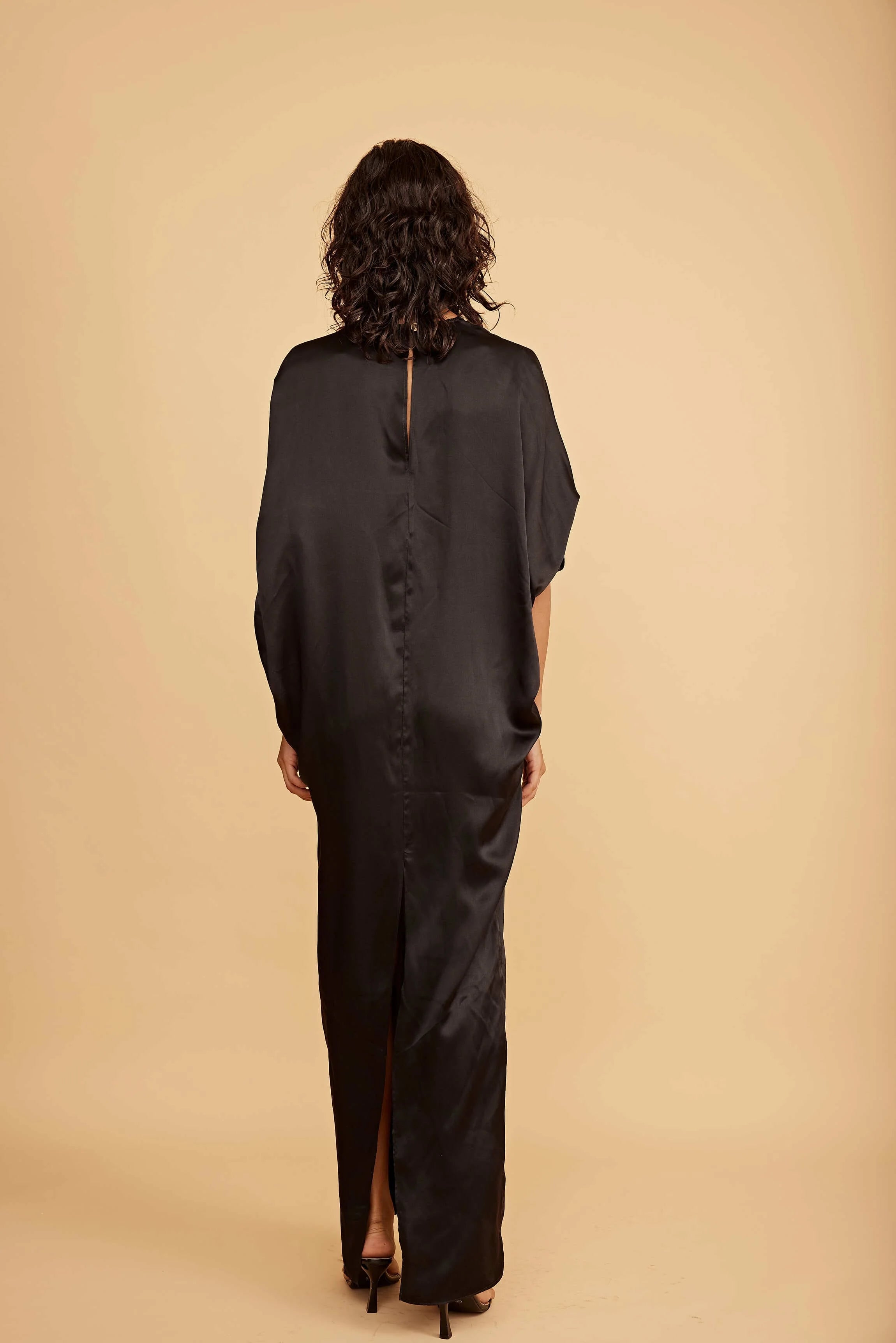 The Dvora Long Silk Dress in Black by All Three