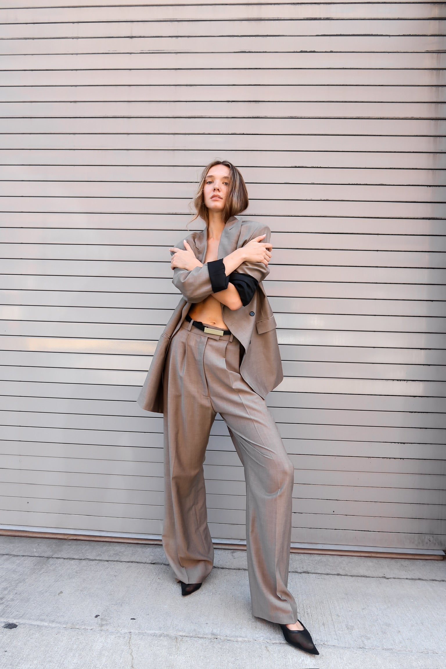 The Beige Double Breasted Blazer by Studio Cut