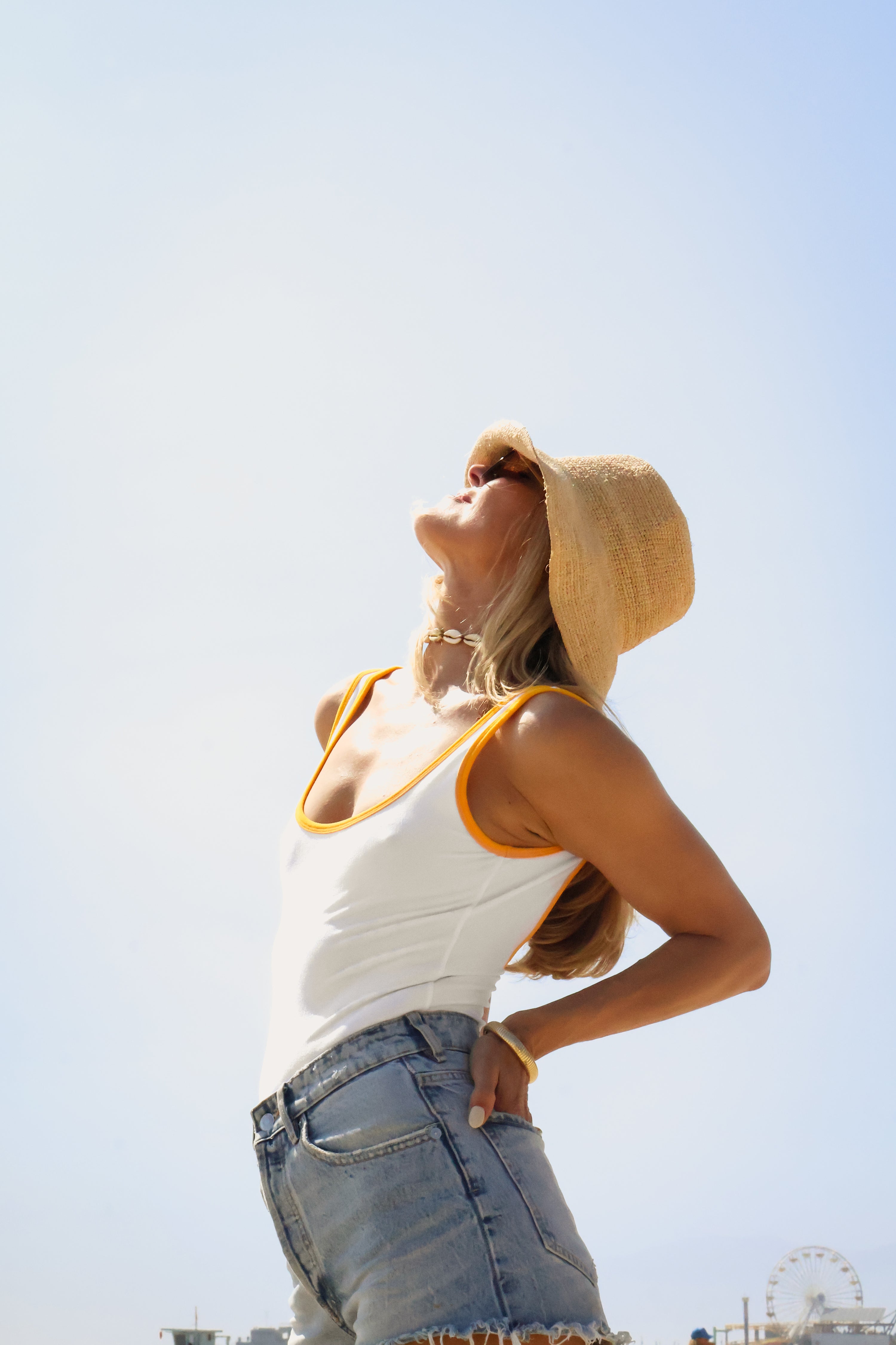 The Naomi Swimsuit in White and Yellow by Hempful Club