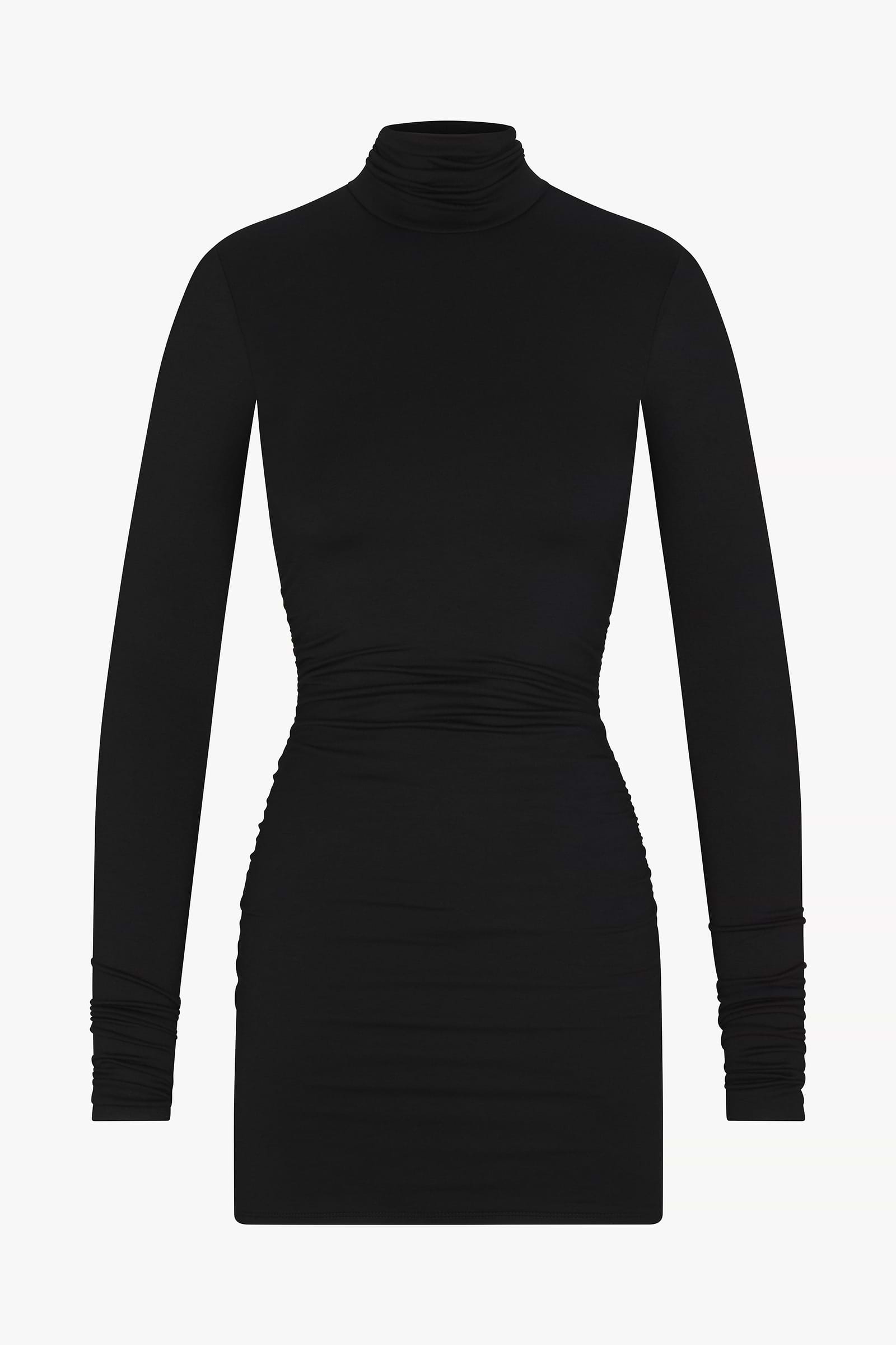 The Long Sleeve Ruched Turtleneck Mini Dress by Éterne