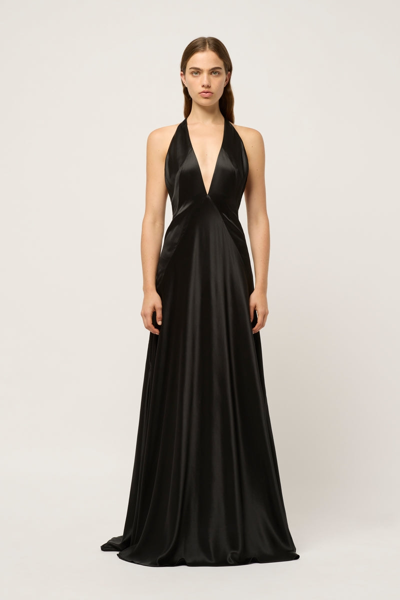 Michael Lo Sordo Bond 007 Silk Satin Maxi Dress in Black