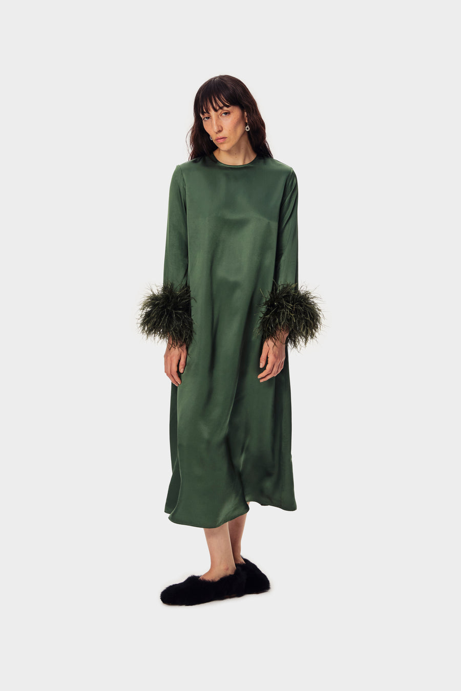 Daily Sleeper Suzi Maxi Dress with Detachable Feathers in Green